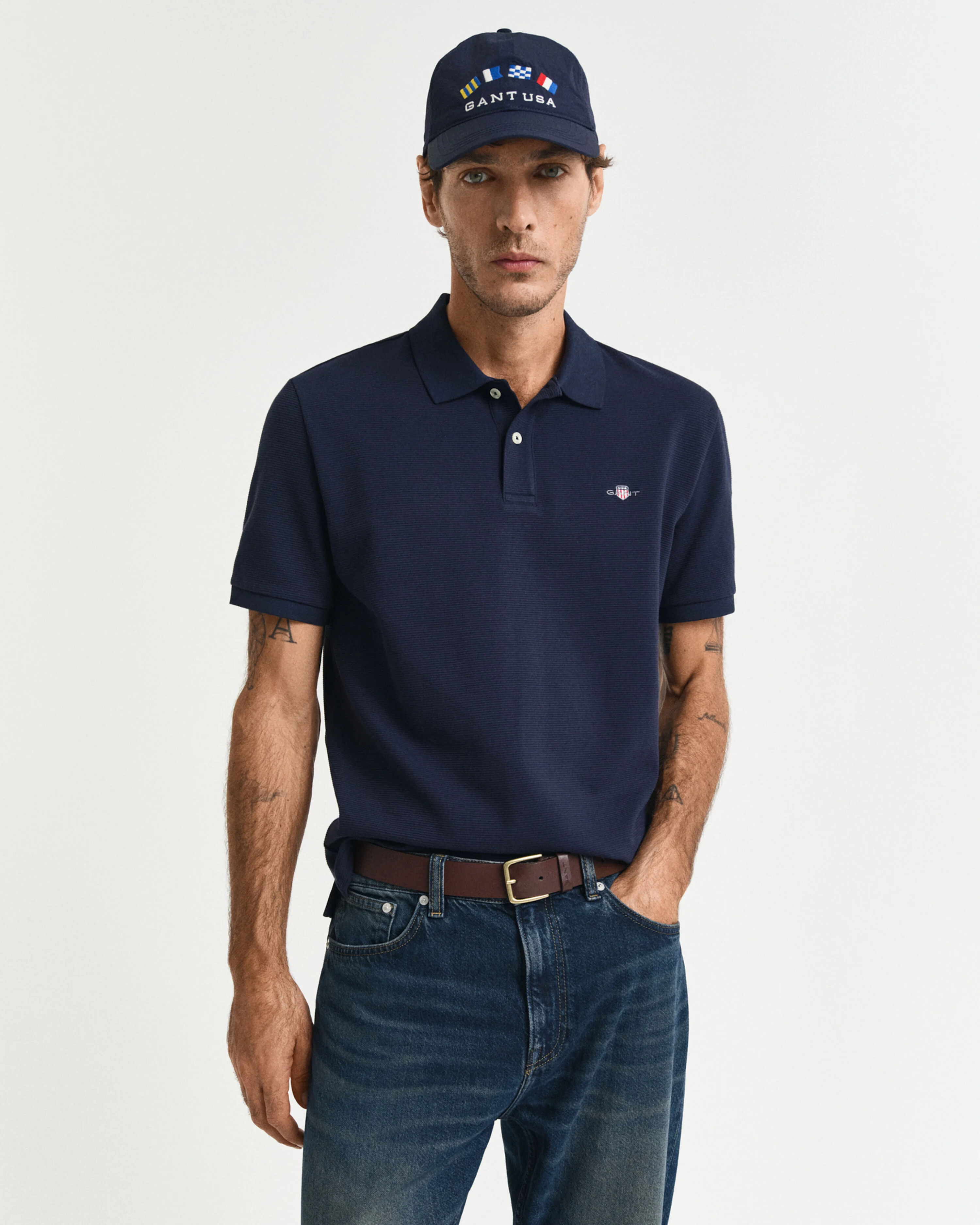 TEXTURED POLO-EVENING BLUE