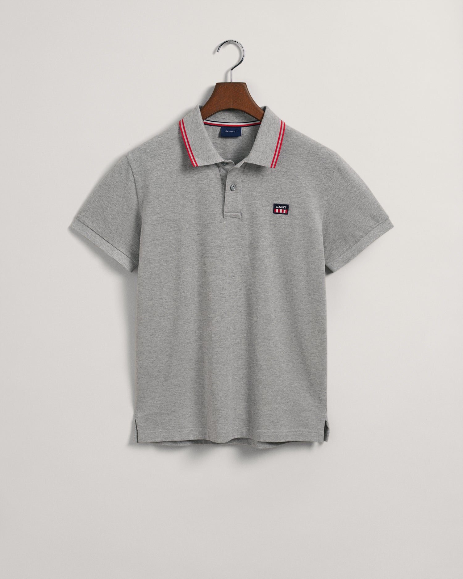 SS CONTRAST COLLAR PIQUE-GREY MELANGE