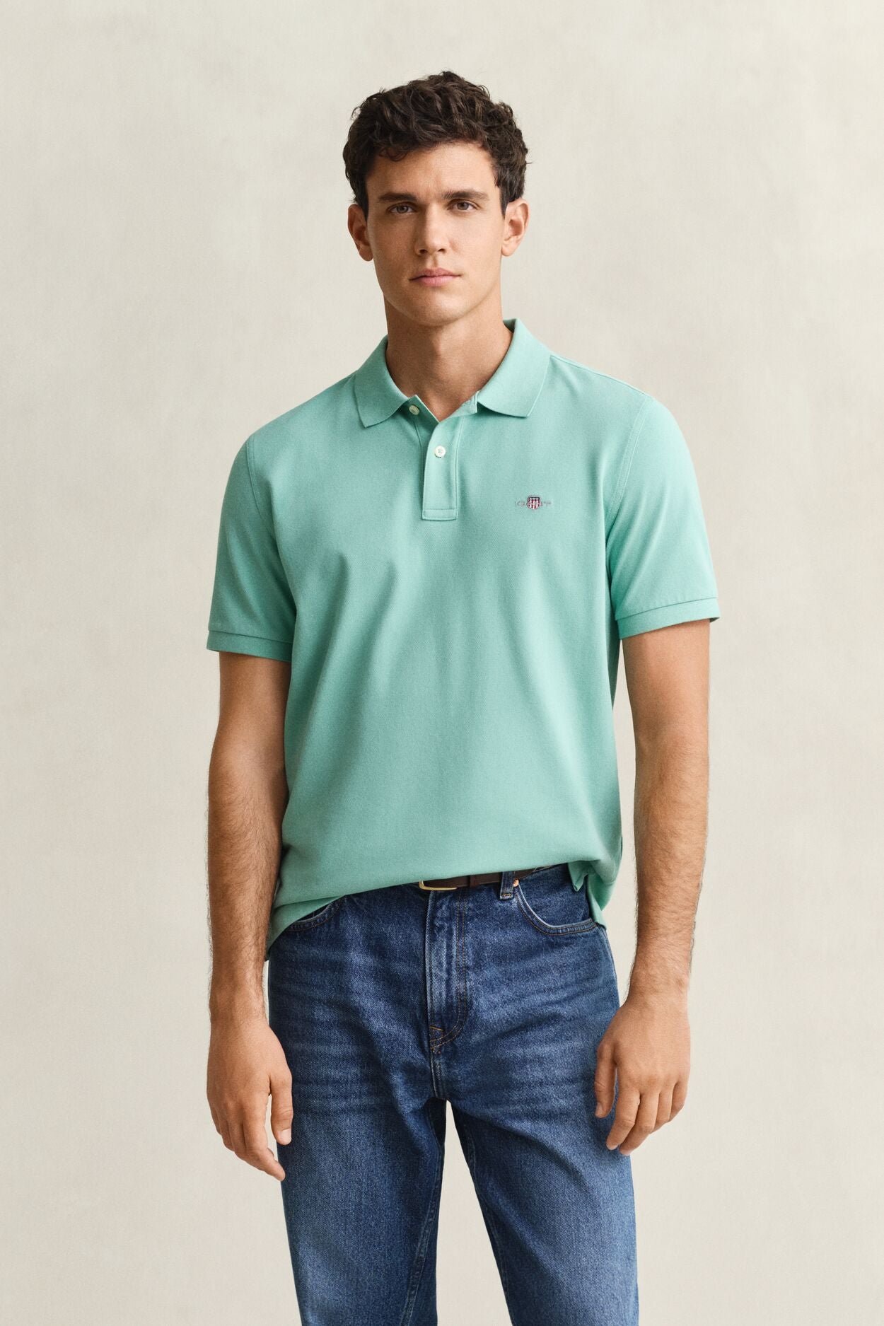 REG SHIELD SS PIQUE POLO-MUTED TURQUOISE