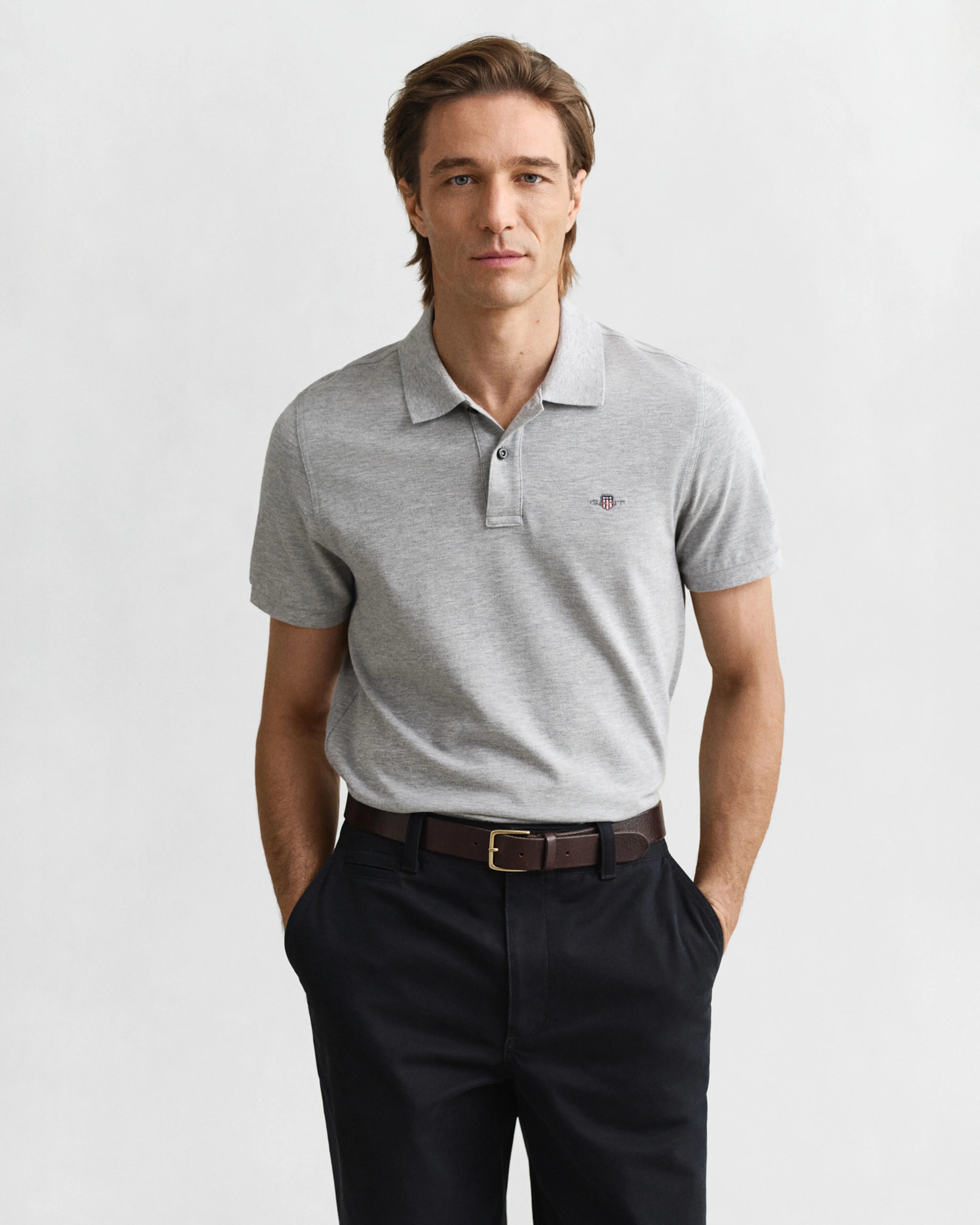 REG SHIELD SS PIQUE POLO-GREY MELANGE