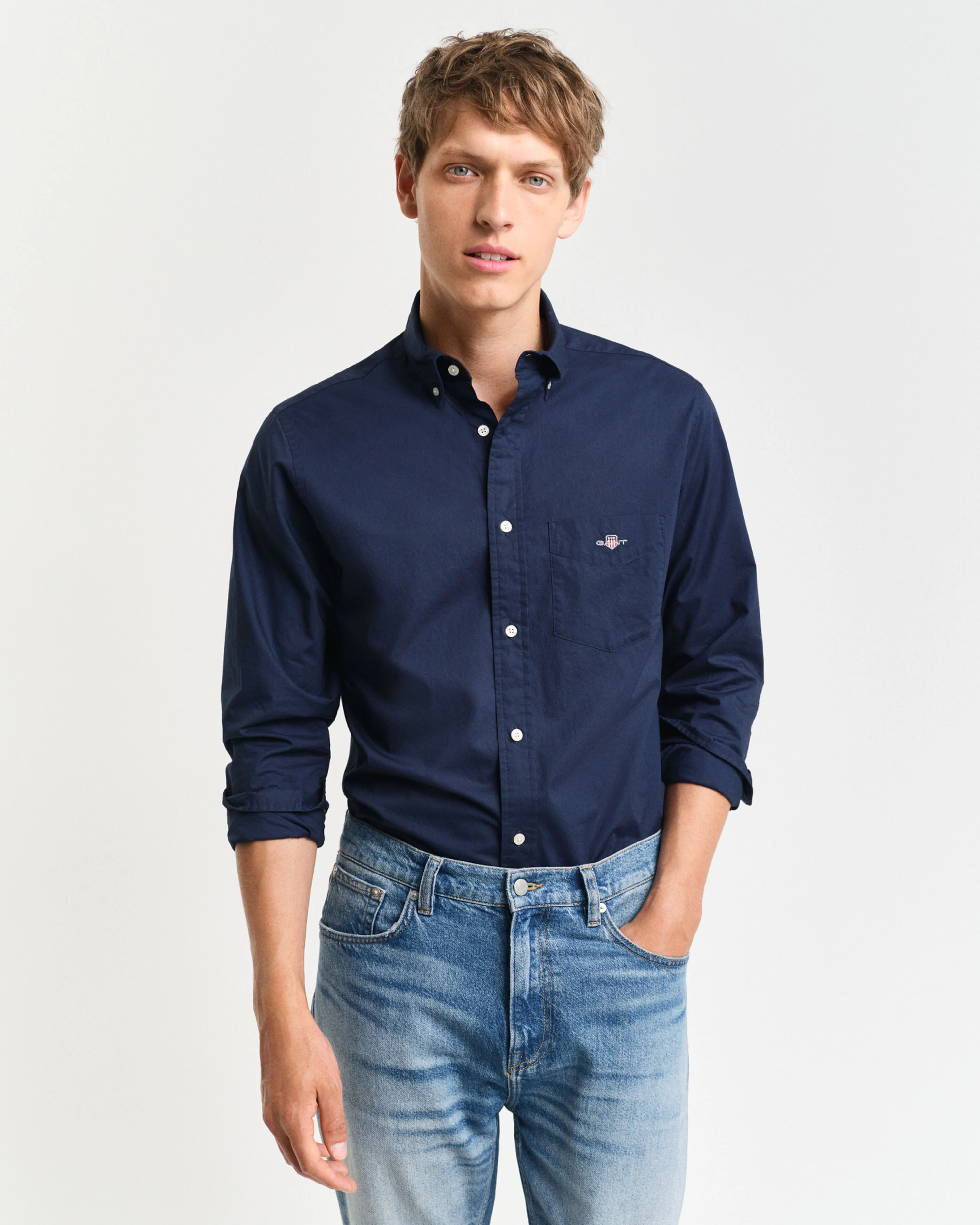 REG CLASSIC POPLIN SHIRT-MARINE