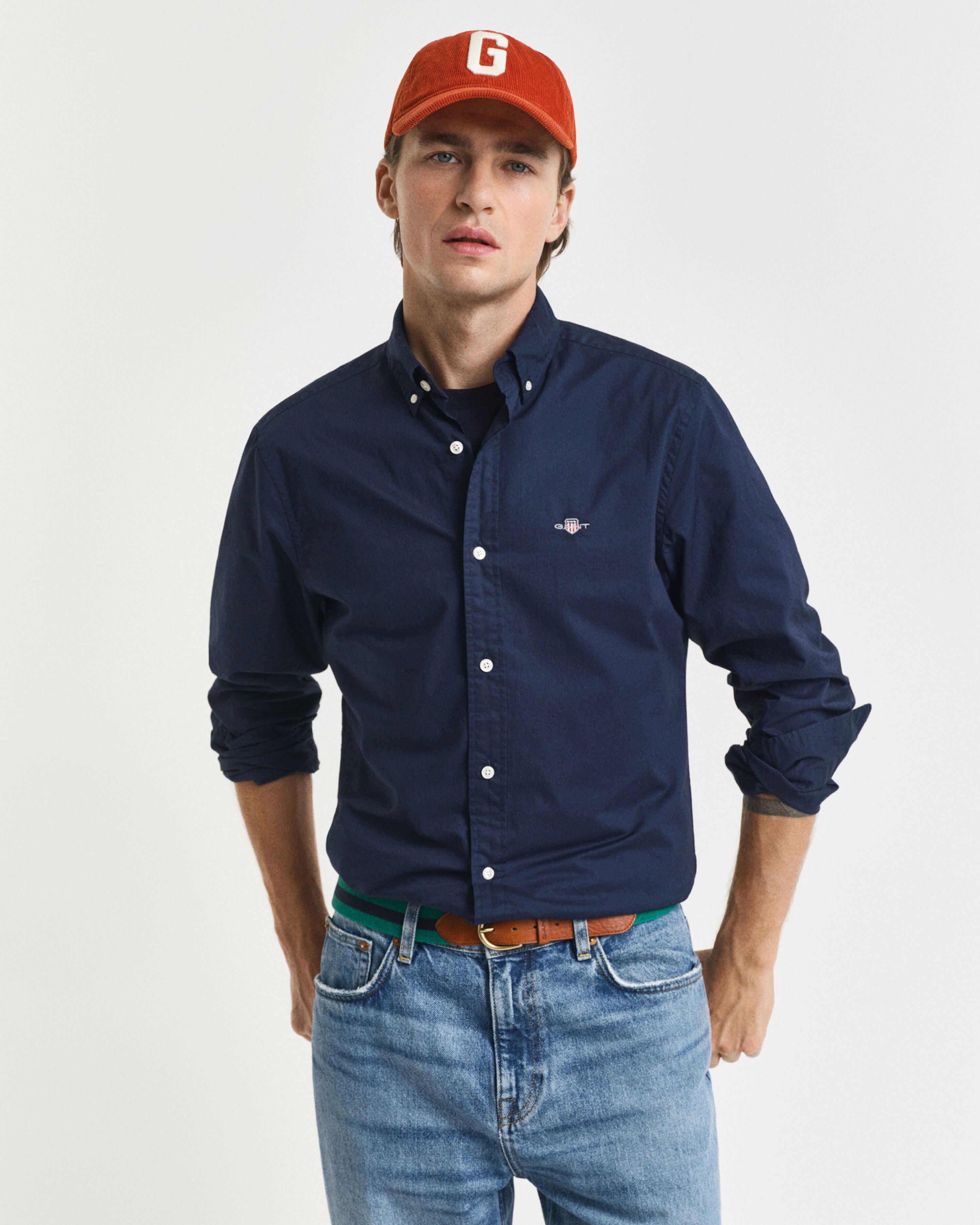 SLIM CLASSIC POPLIN SHIRT-MARINE