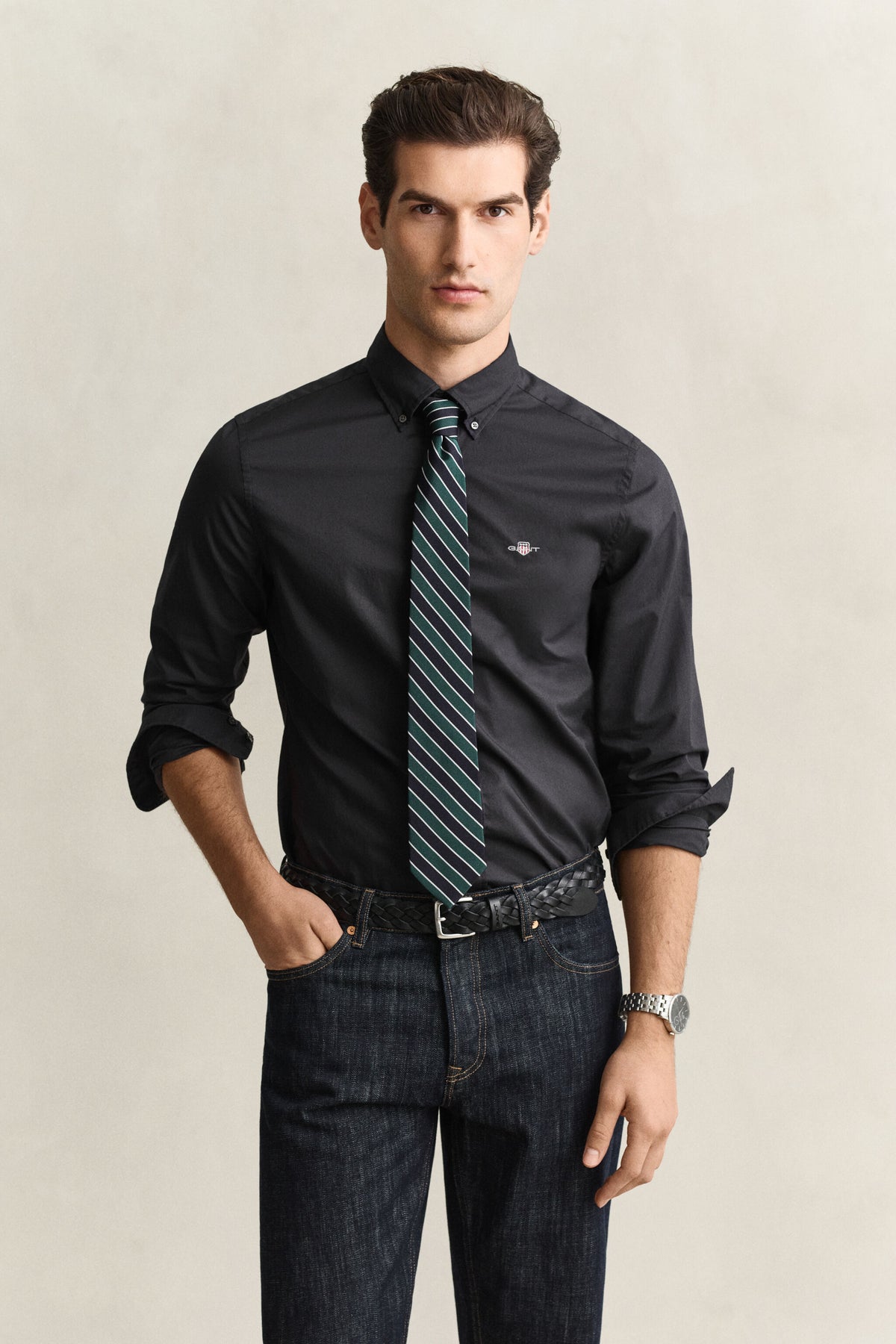 SLIM CLASSIC POPLIN SHIRT-BLACK