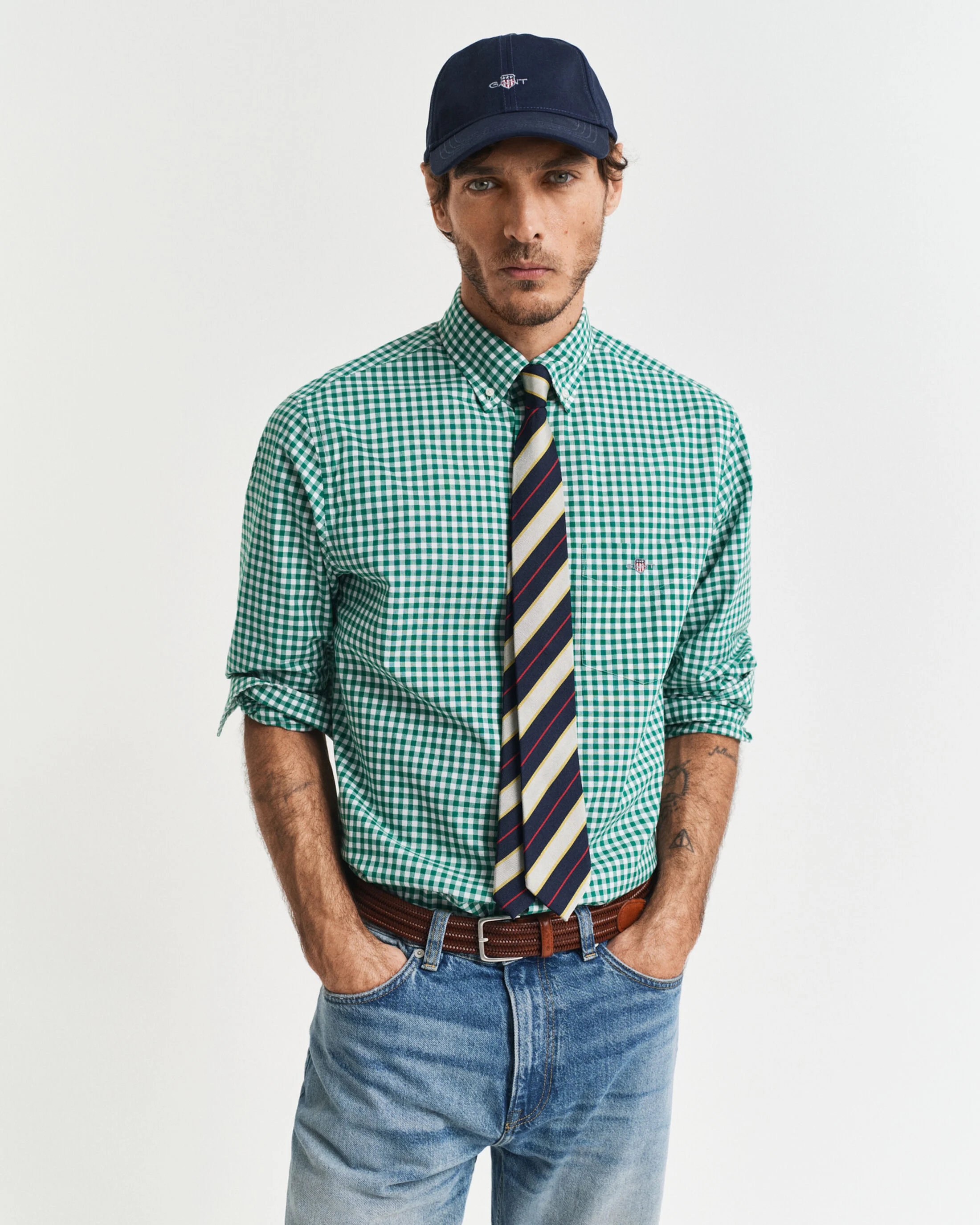 REG CLASSIC POPLIN GINGHAM SHIRT-BRIGHT GREEN