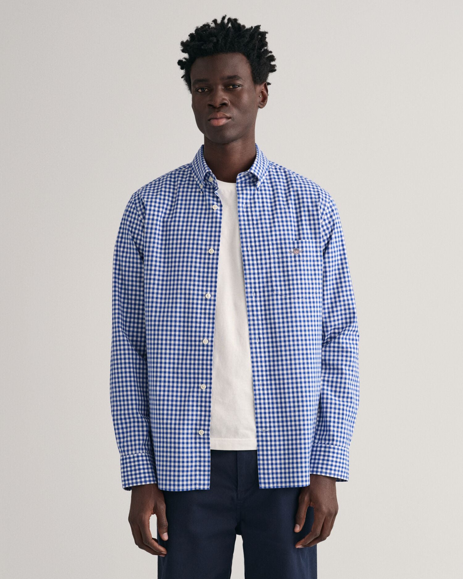 REG CLASSIC POPLIN GINGHAM SHIRT-COLLEGE BLUE