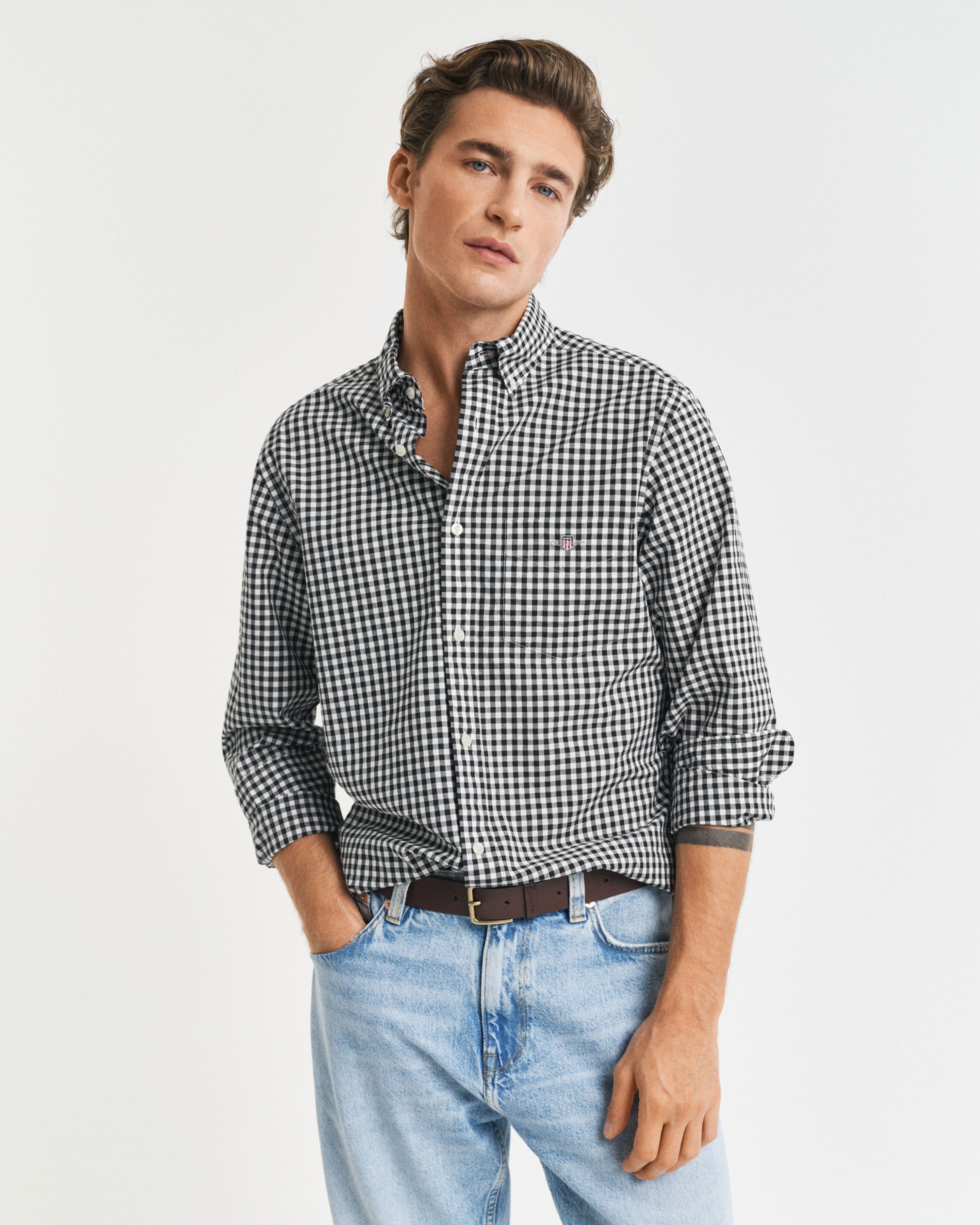 REG CLASSIC POPLIN GINGHAM SHIRT-BLACK