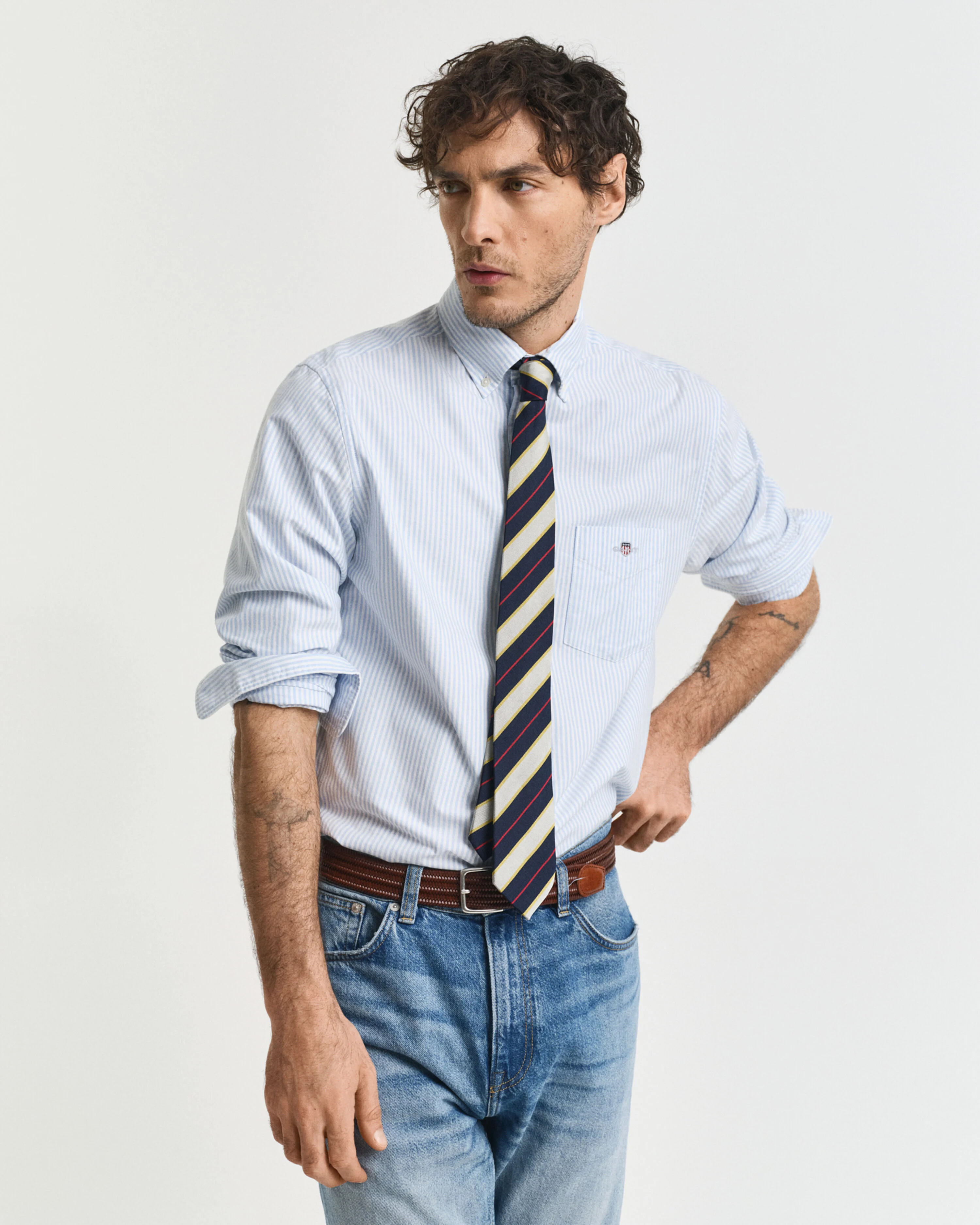 REG OXFORD BANKER STRIPE SHIRT-LIGHT BLUE