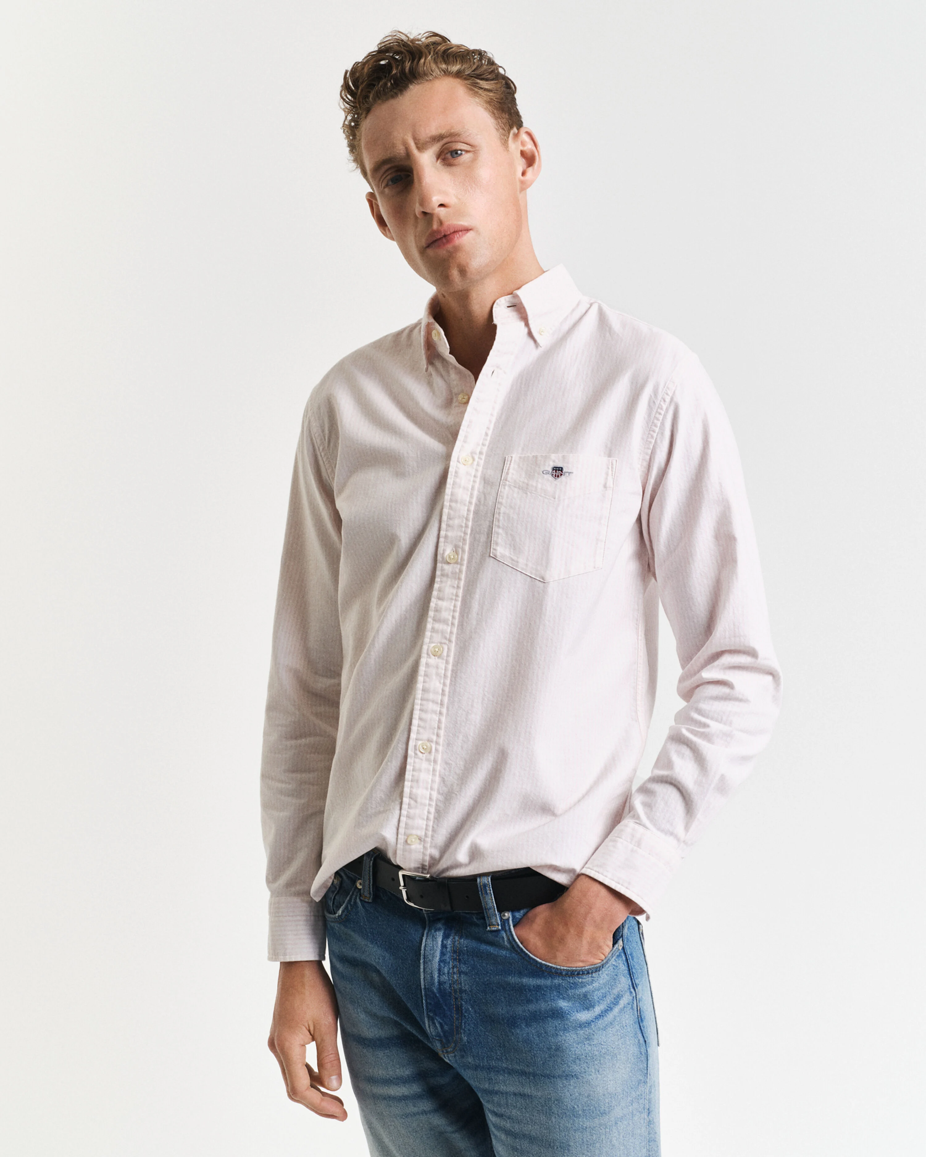 REG OXFORD BANKER STRIPE SHIRT-LIGHT PINK