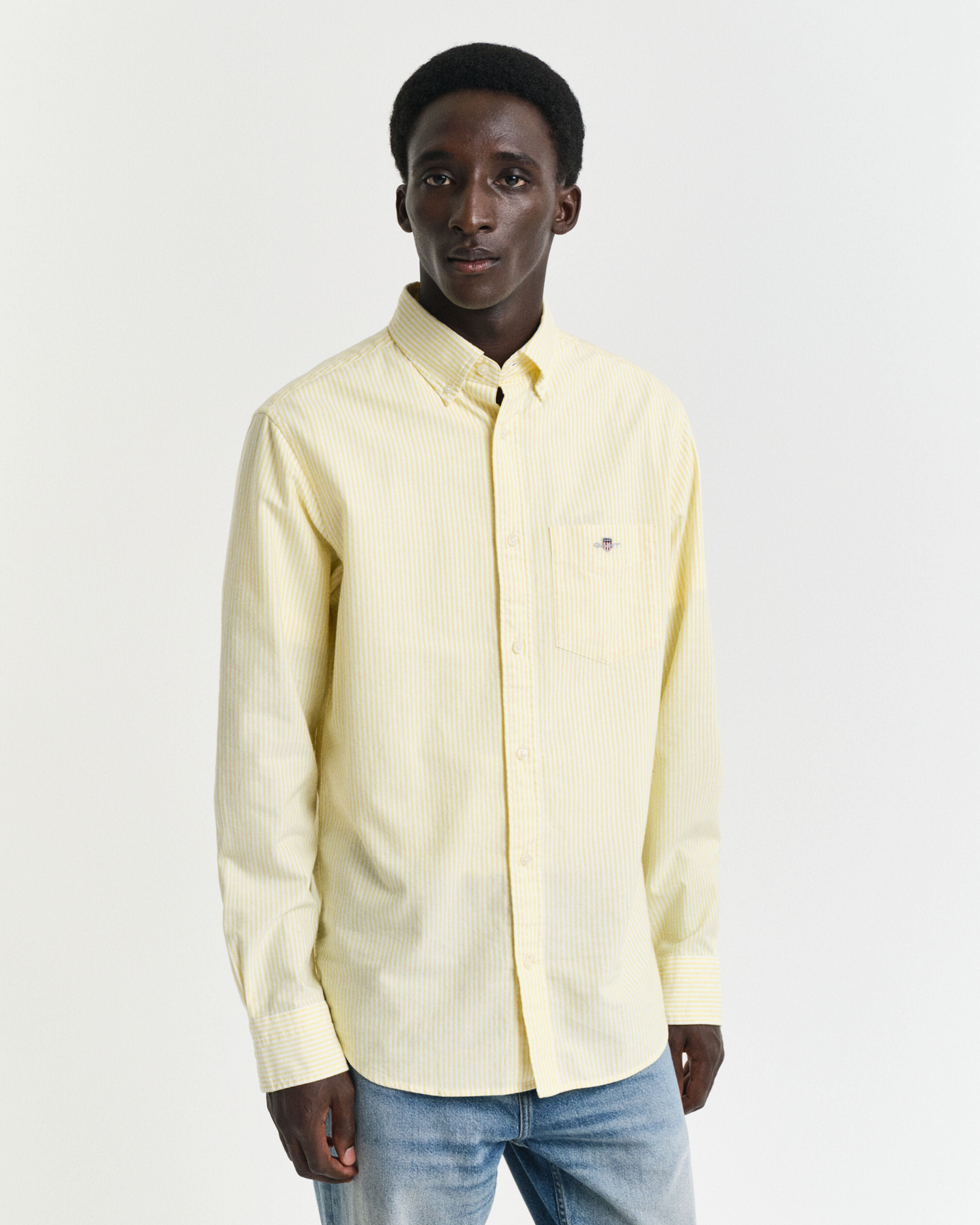 REG OXFORD BANKER STRIPE SHIRT-BANANA YELLOW
