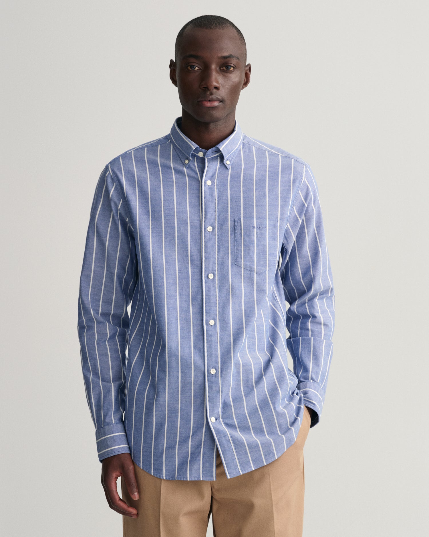 REG OXFORD STRIPE SHIRT-COLLEGE BLUE