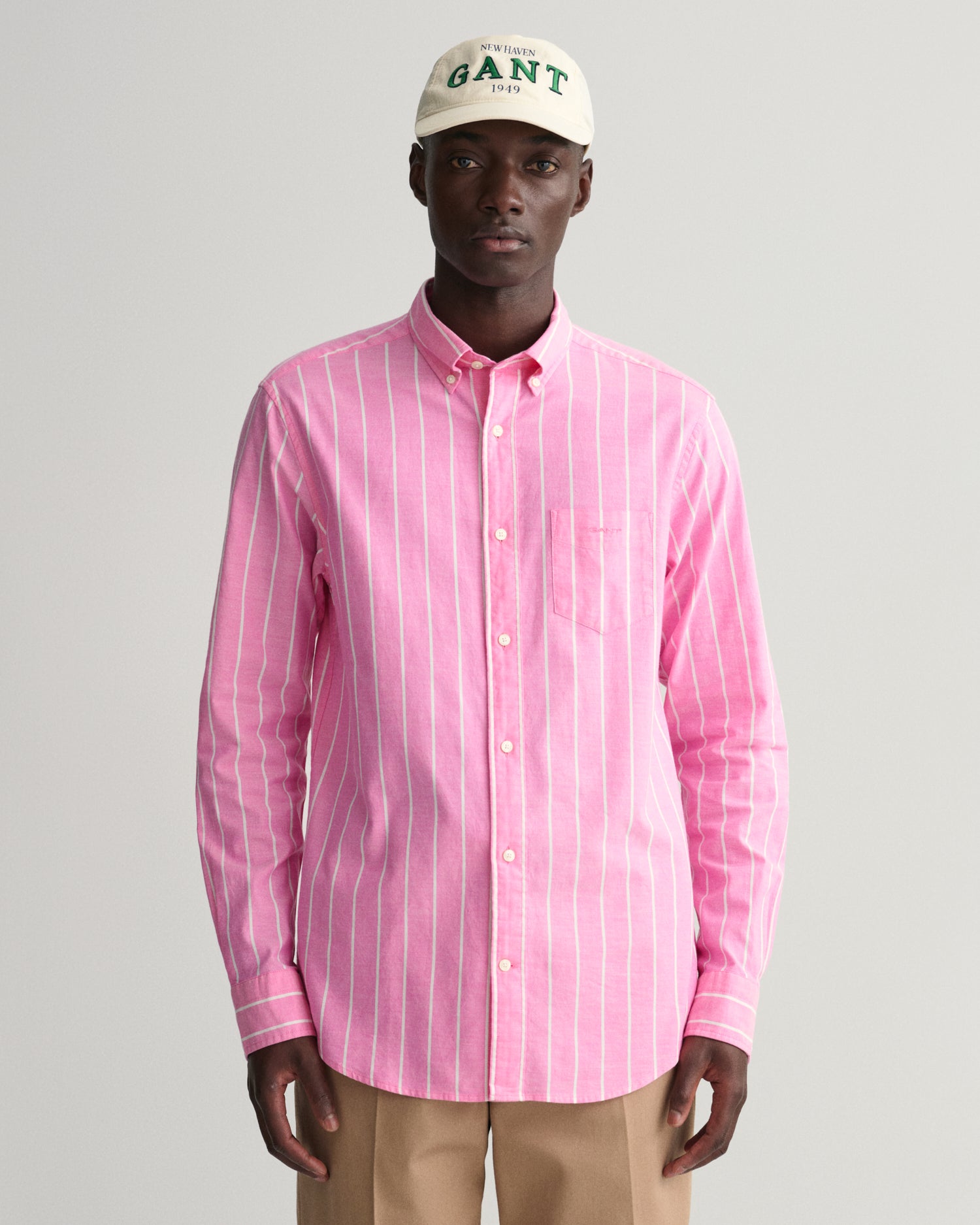 REG OXFORD STRIPE SHIRT-PERKY PINK