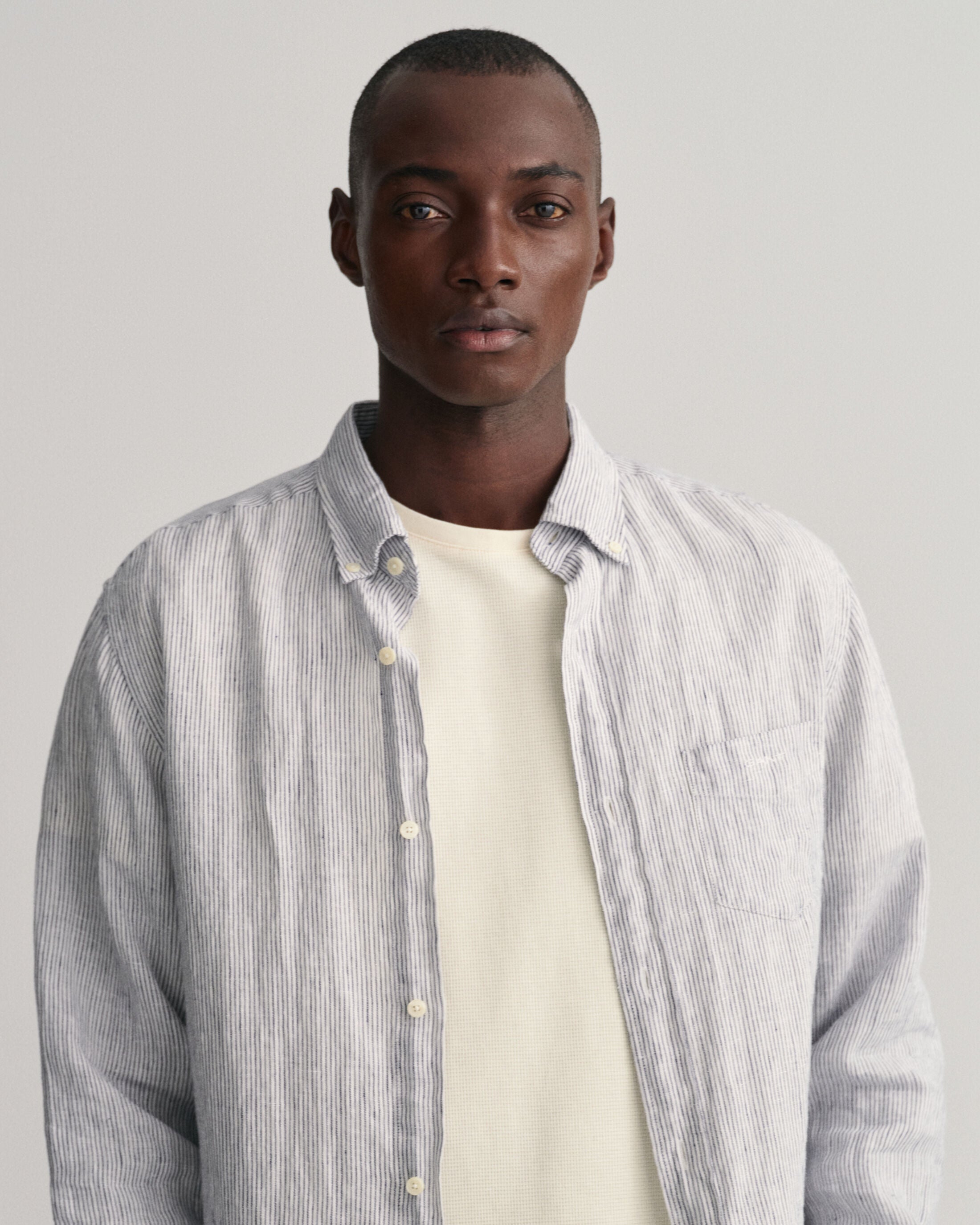 REG LINEN STRIPE SHIRT-WHITE