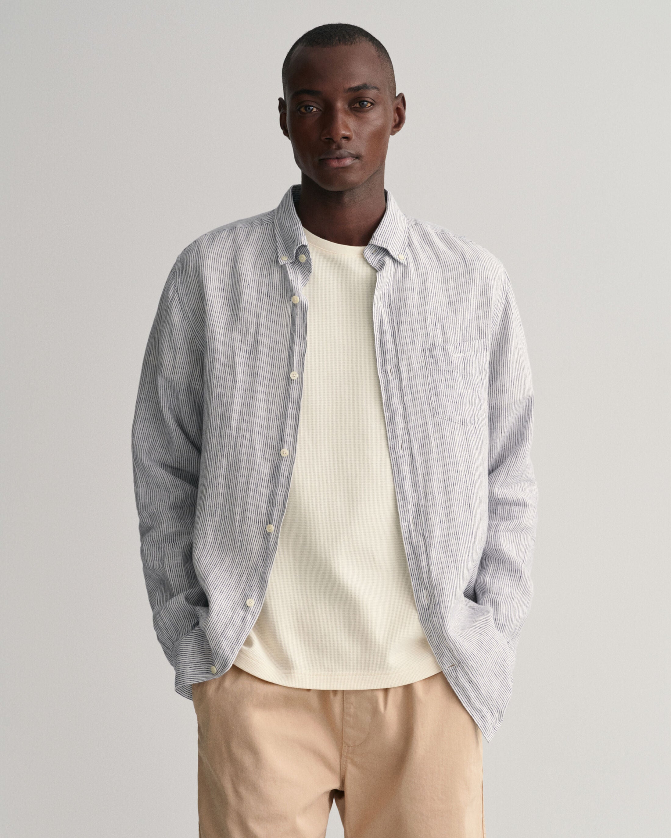 REG LINEN STRIPE SHIRT-WHITE