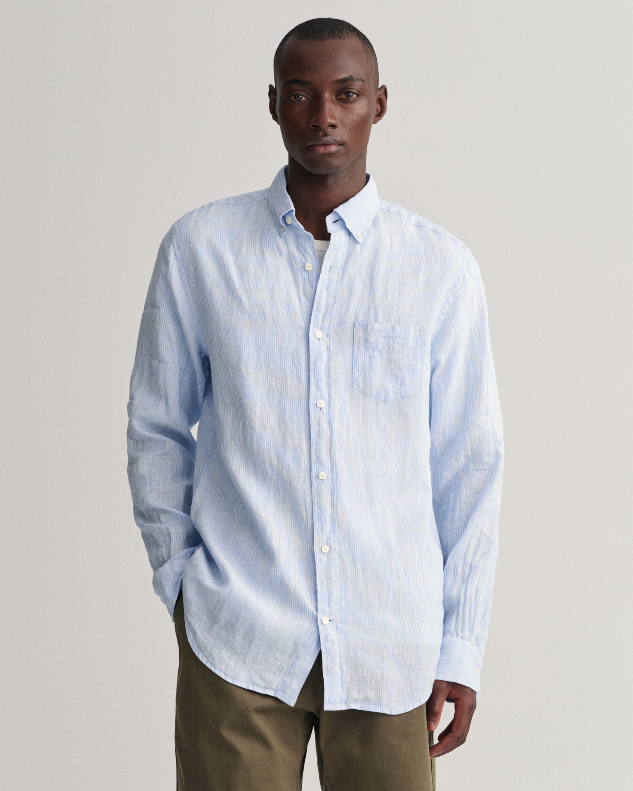 REG LINEN STRIPE SHIRT-CAPRI BLUE
