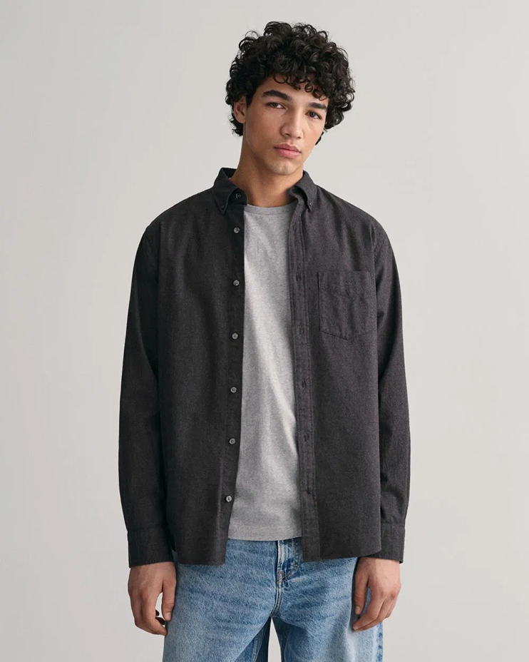 REG FLANNEL MELANGE SHIRT-ANTRACIT MELANGE