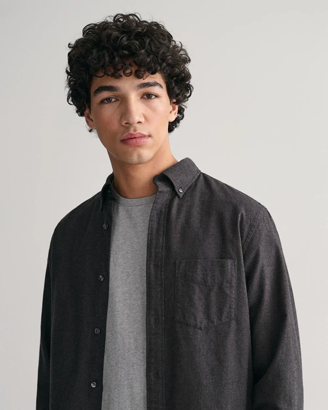 REG FLANNEL MELANGE SHIRT-ANTRACIT MELANGE