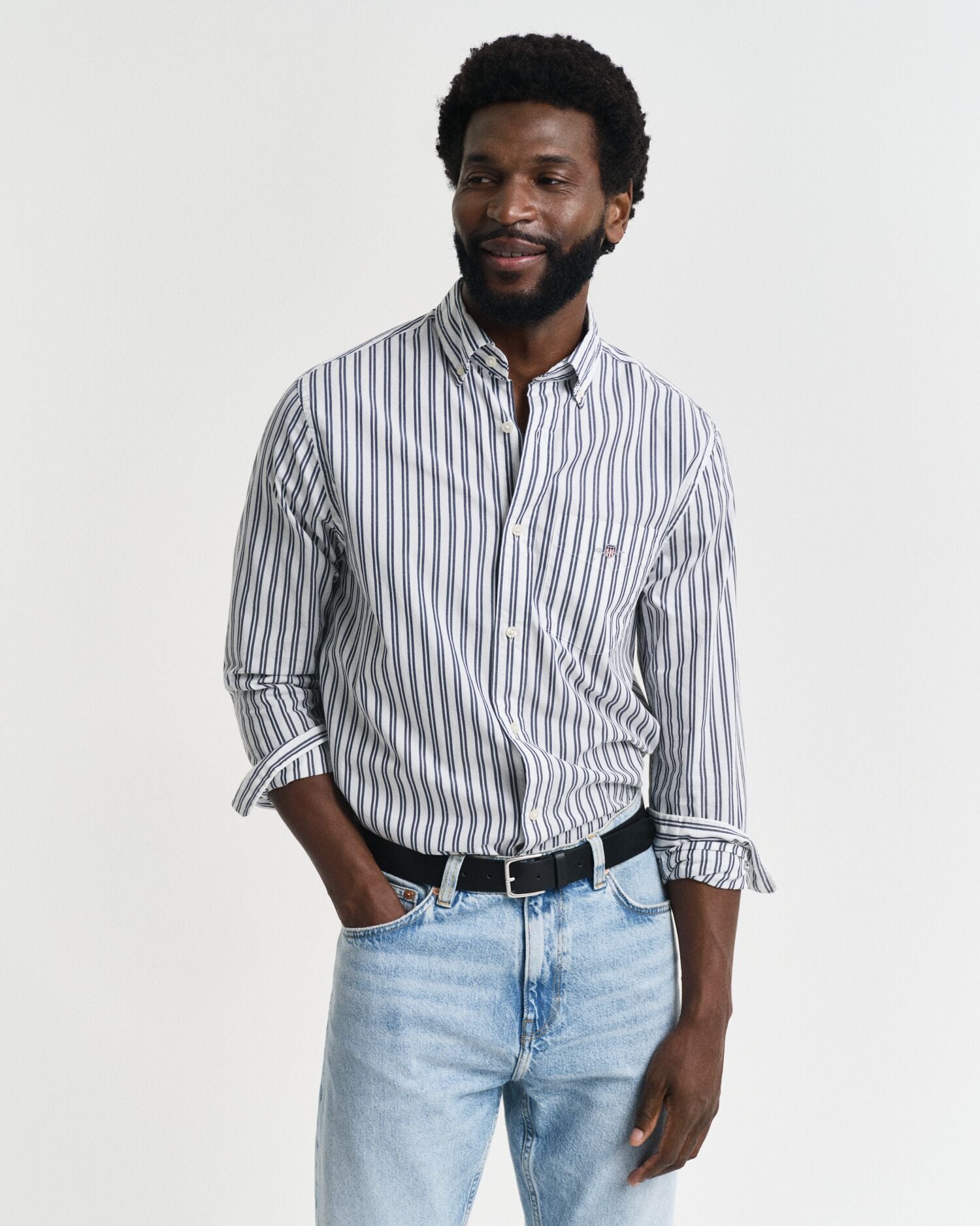 REG CLASSIC POPLIN STRIPE SHIRT-WHITE