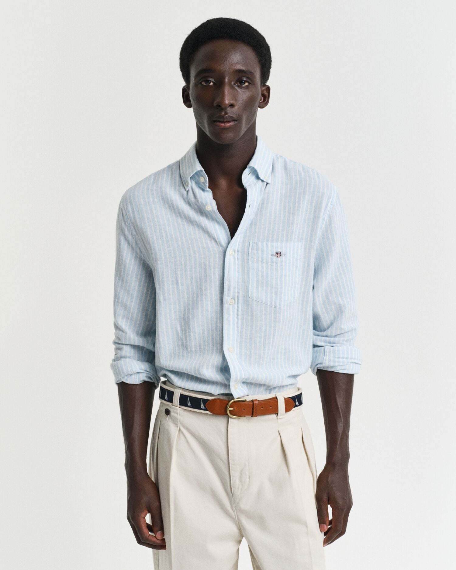 REG COTTON LINEN STRIPE SHIRT-TOY BLUE