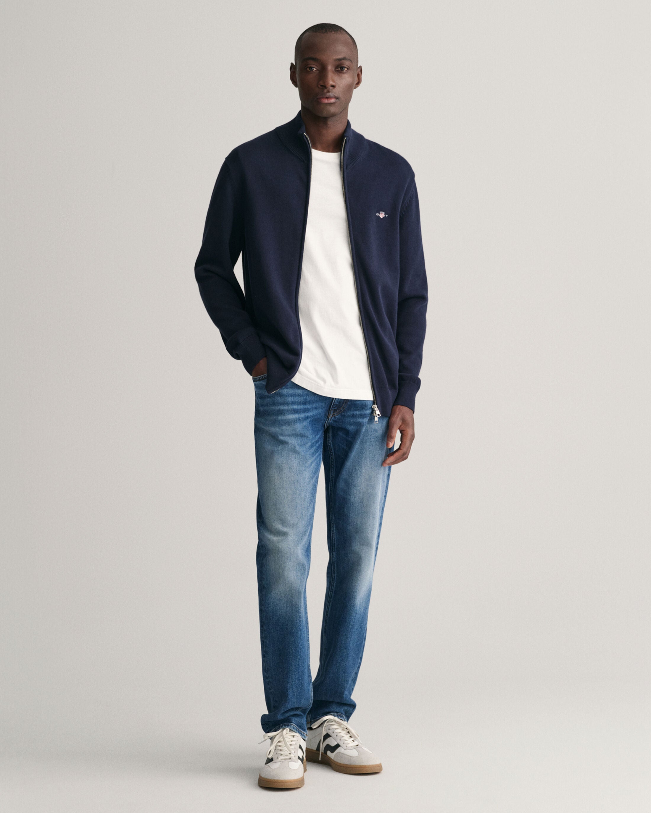 CASUAL COTTON ZIP CARDIGAN-EVENING BLUE