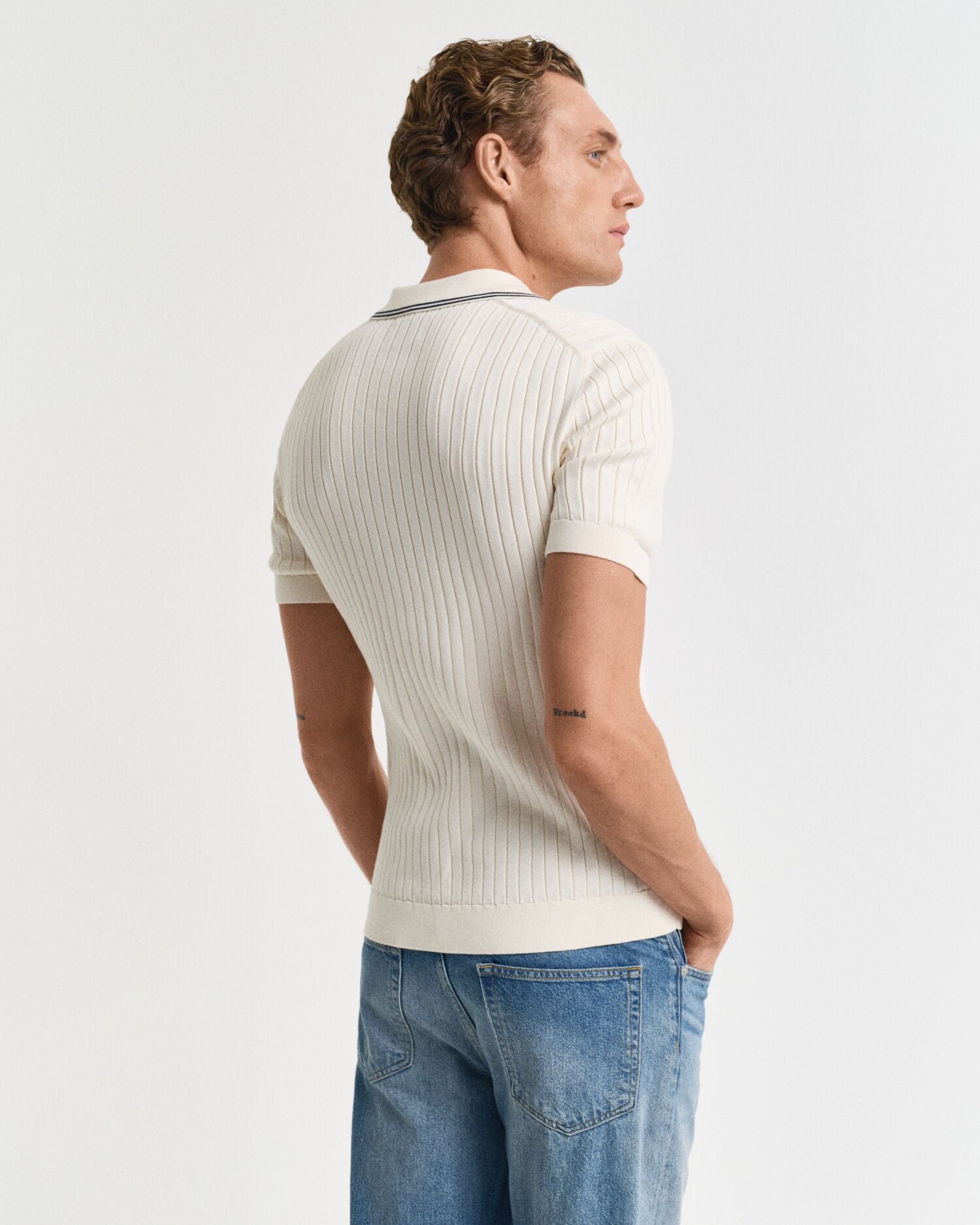 RIBBED COTTON SS POLO-CREAM