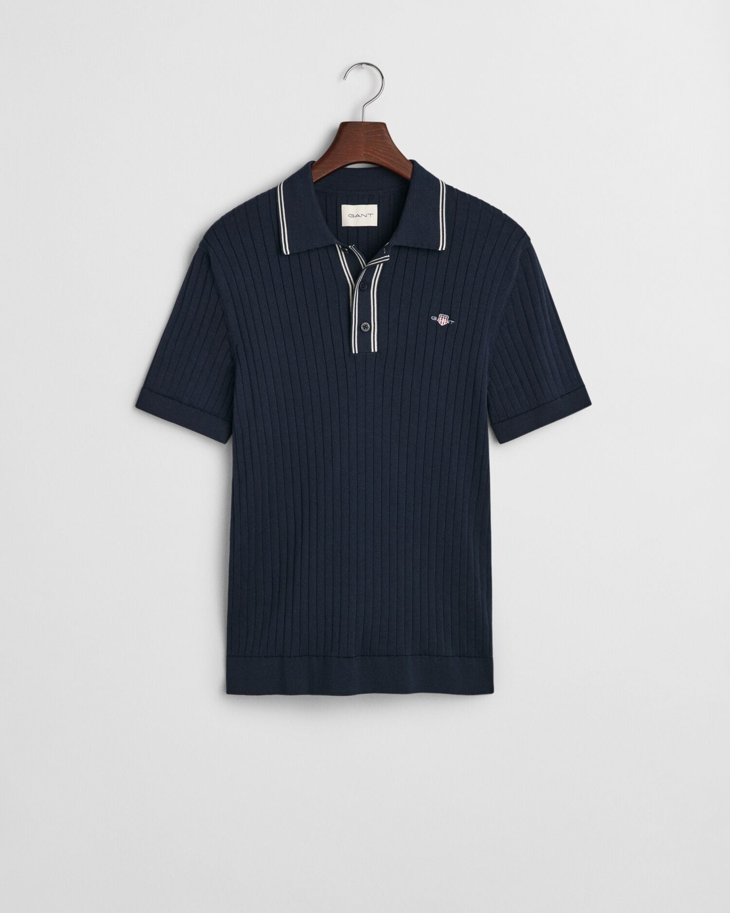 RIBBED COTTON SS POLO-EVENING BLUE