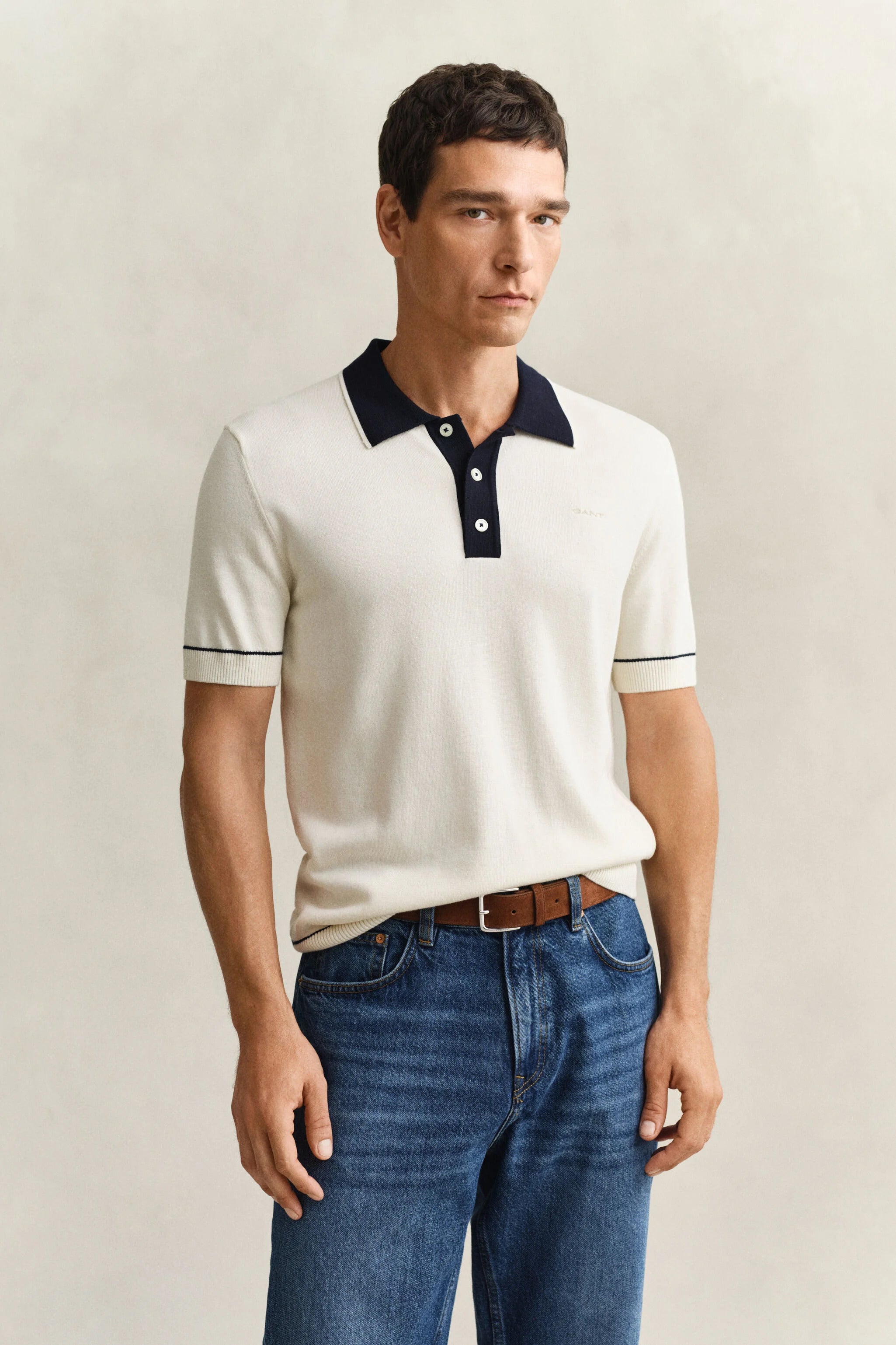 COTTON MODAL POLO-CREAM