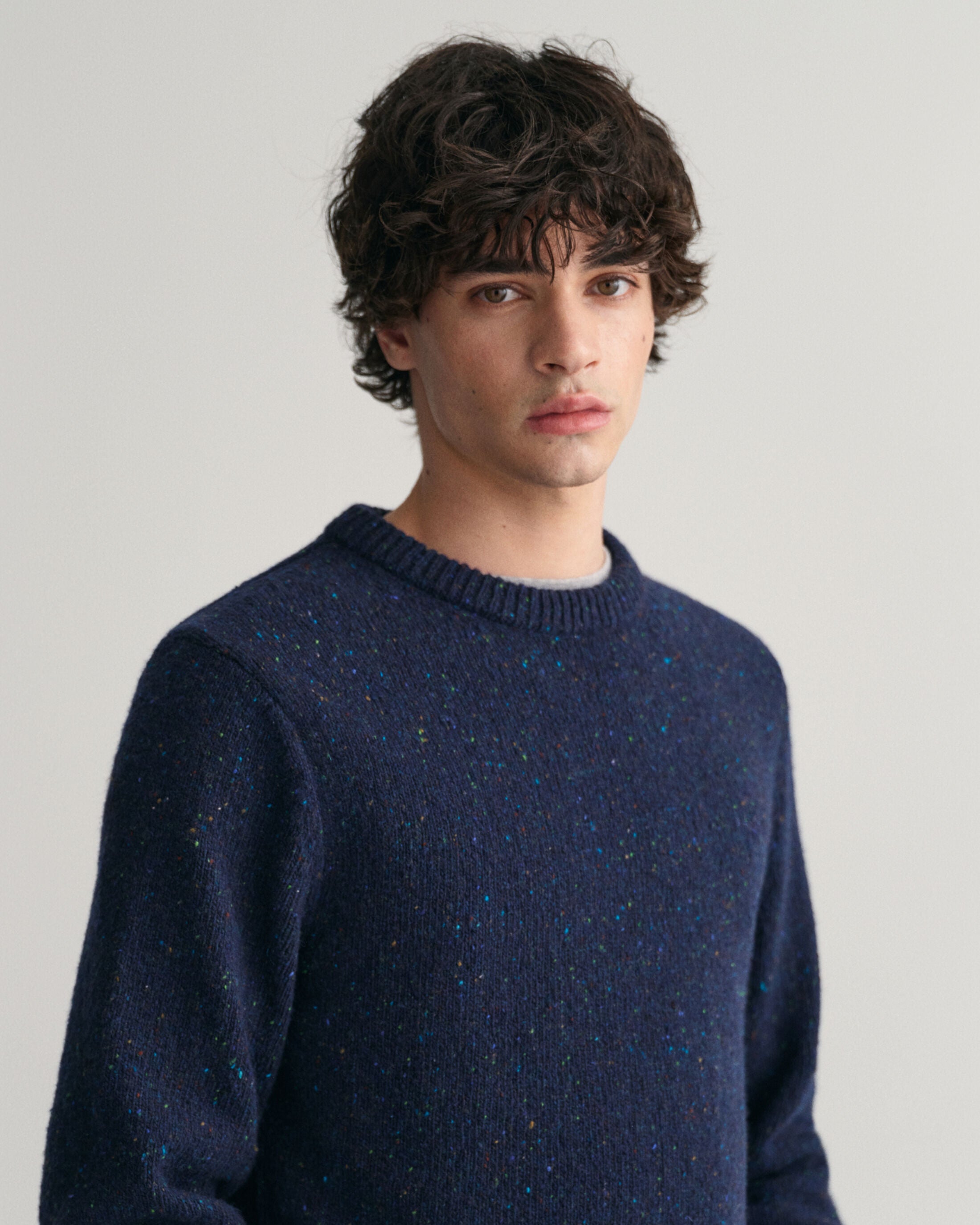 WOOL NEPS C-NECK-EVENING BLUE