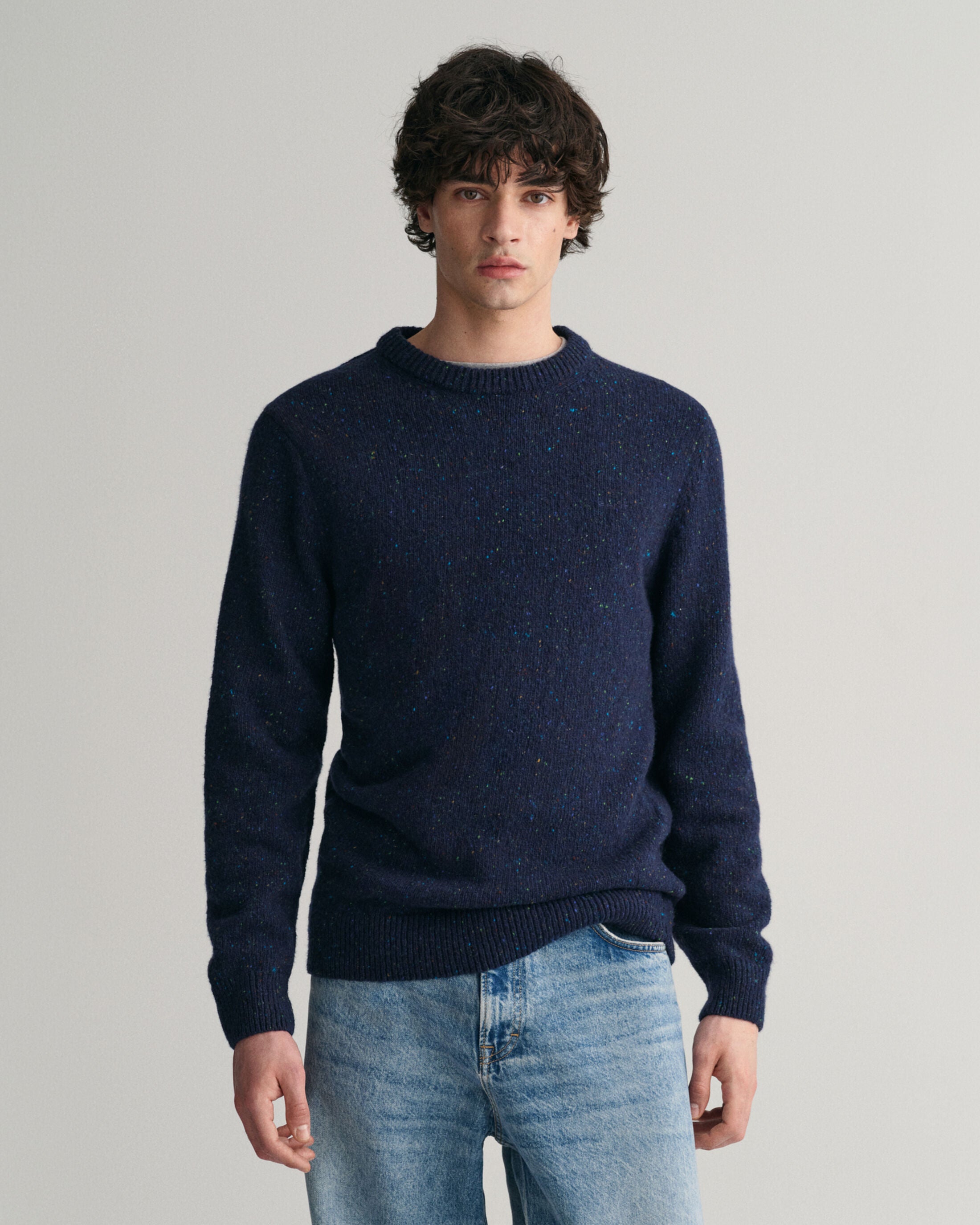 WOOL NEPS C-NECK-EVENING BLUE