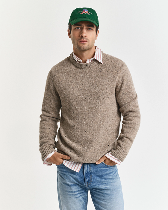 WOOL BLEND NEPS C-NECK-DK SAND MELANGE