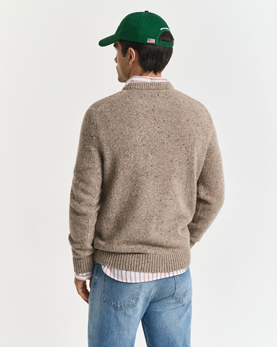 WOOL BLEND NEPS C-NECK-DK SAND MELANGE