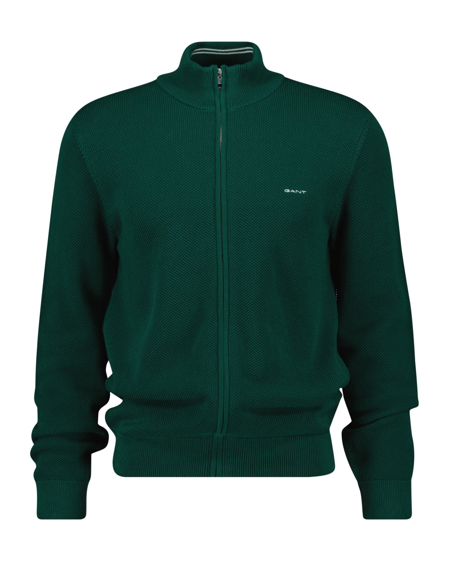 COTTON PIQUE ZIP CARDIGAN-IVY GREEN