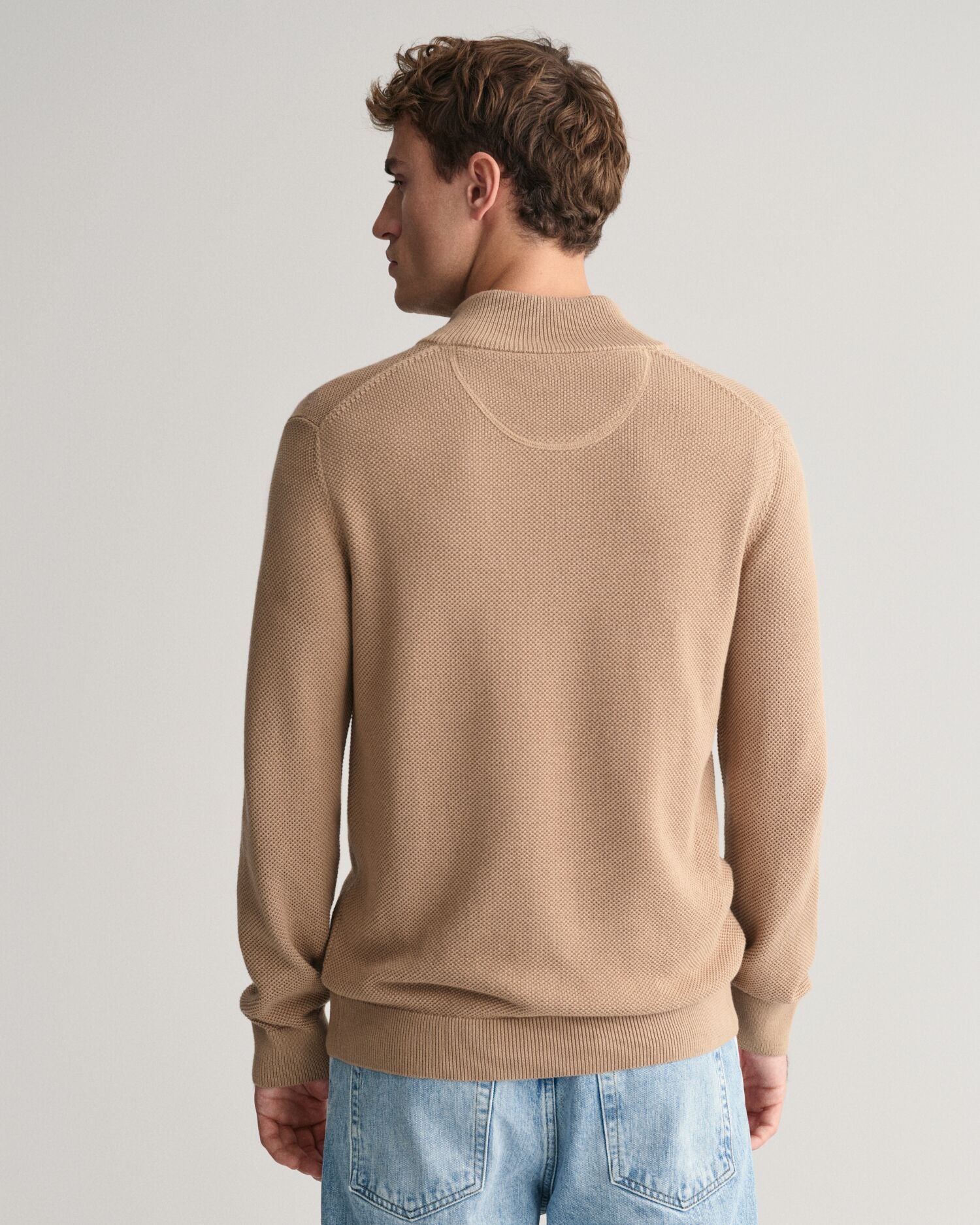 COTTON PIQUE ZIP CARDIGAN-DARK KHAKI