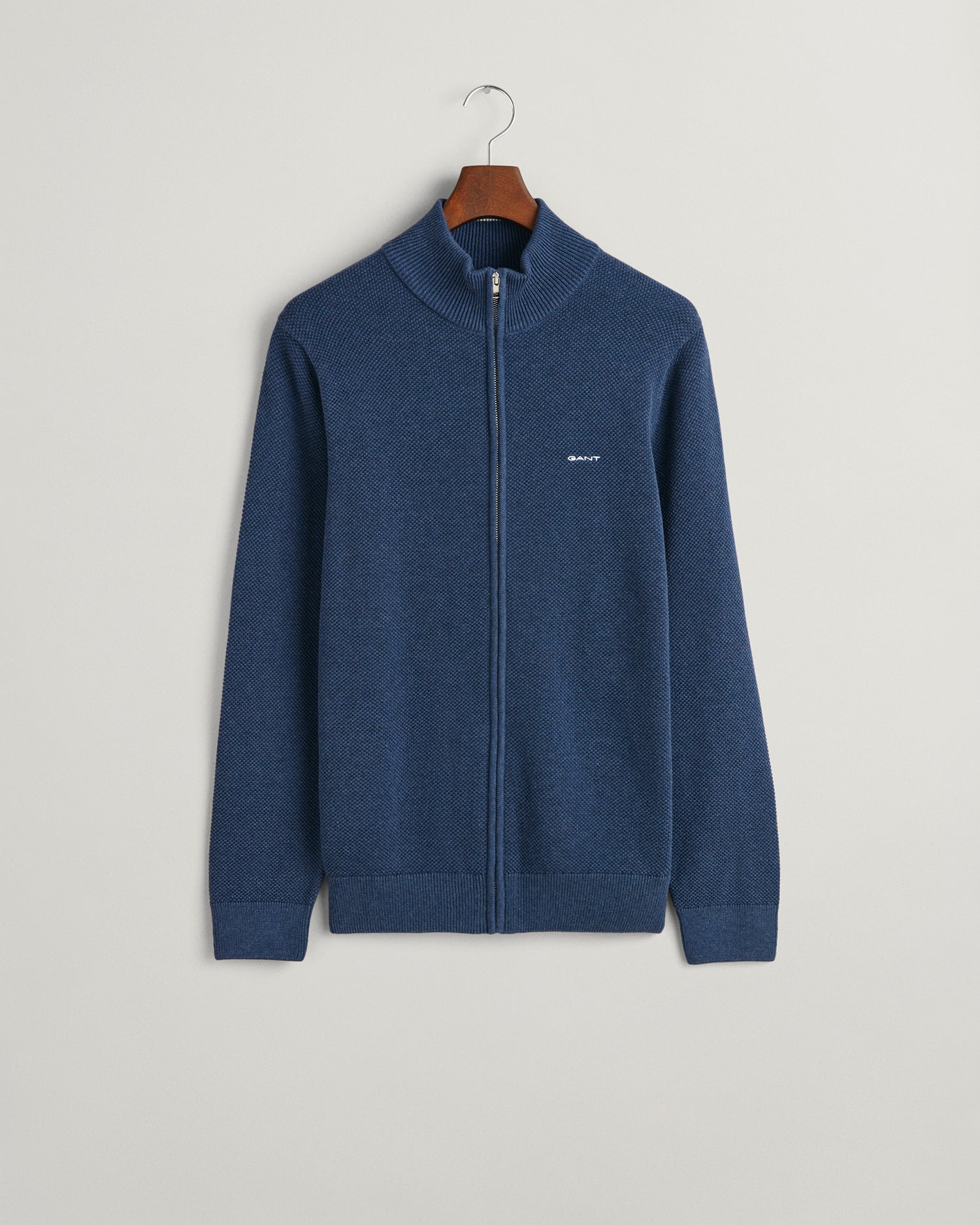 COTTON PIQUE ZIP CARDIGAN-MARINE MELANGE