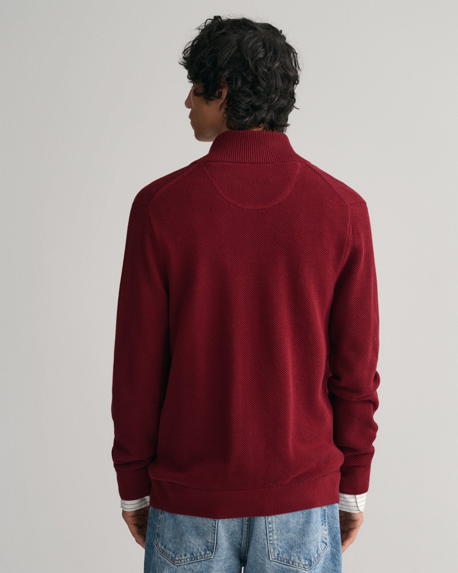 COTTON PIQUE ZIP CARDIGAN-PLUMPED RED
