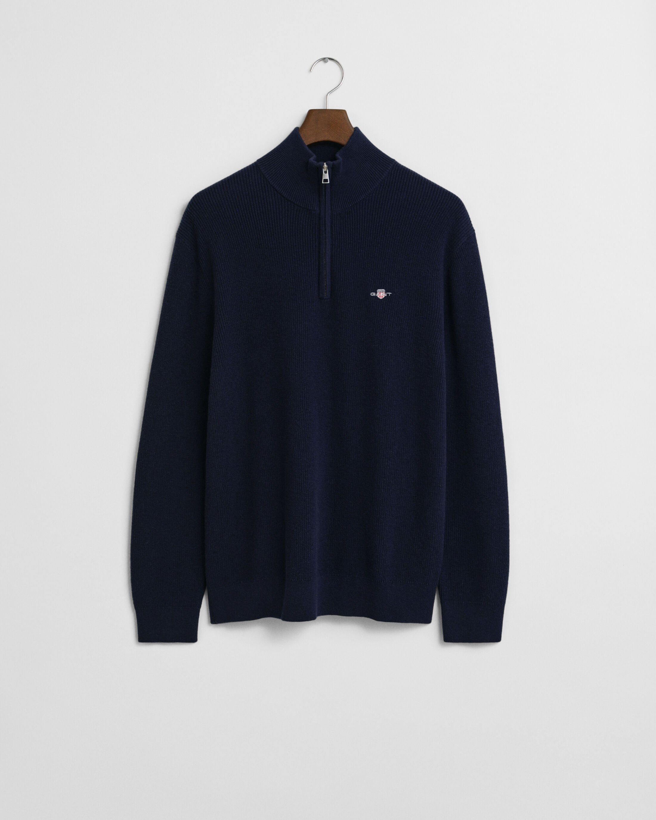 COTTON MERINO RIBBED HALF ZIP-EVENING BLUE