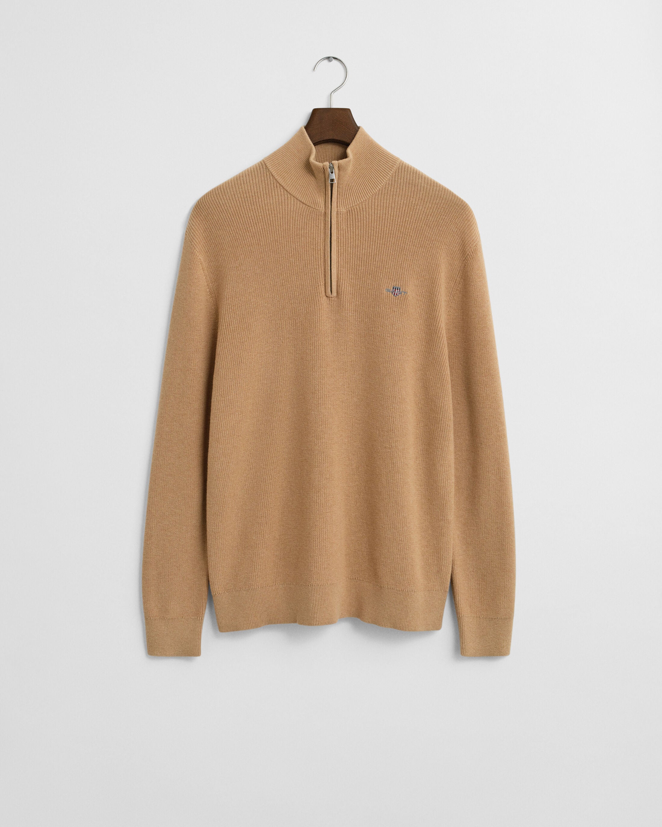 COTTON MERINO RIBBED HALF ZIP-KHAKI MELANGE