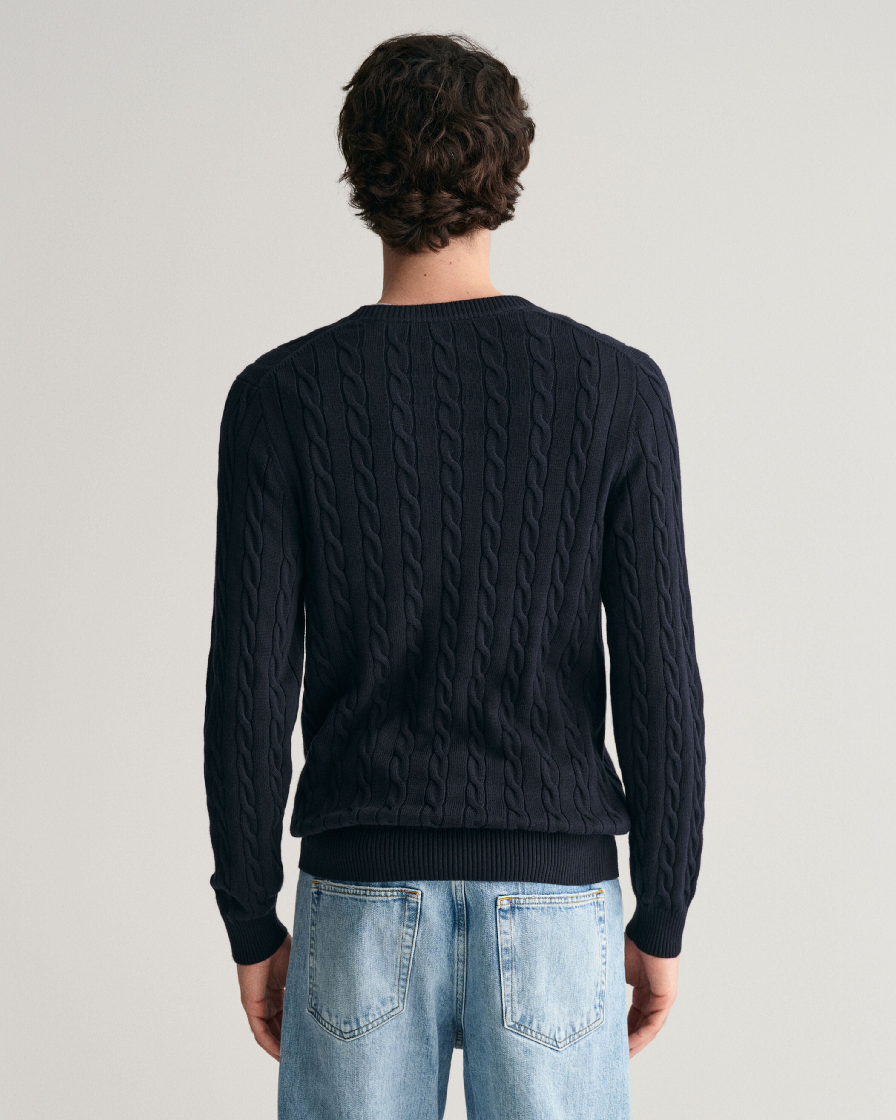 COTTON CABLE C-NECK-EVENING BLUE