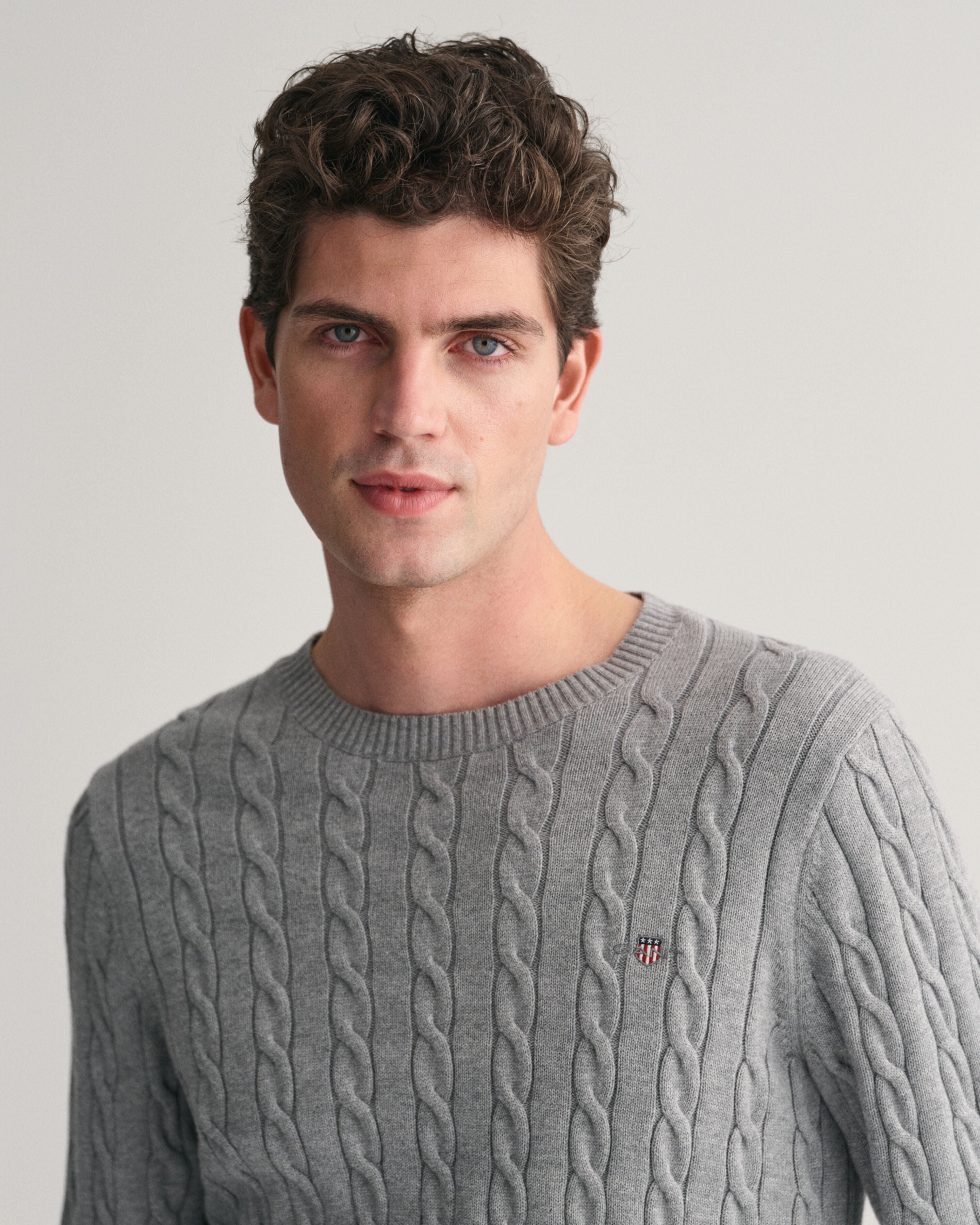 COTTON CABLE C-NECK-GREY MELANGE