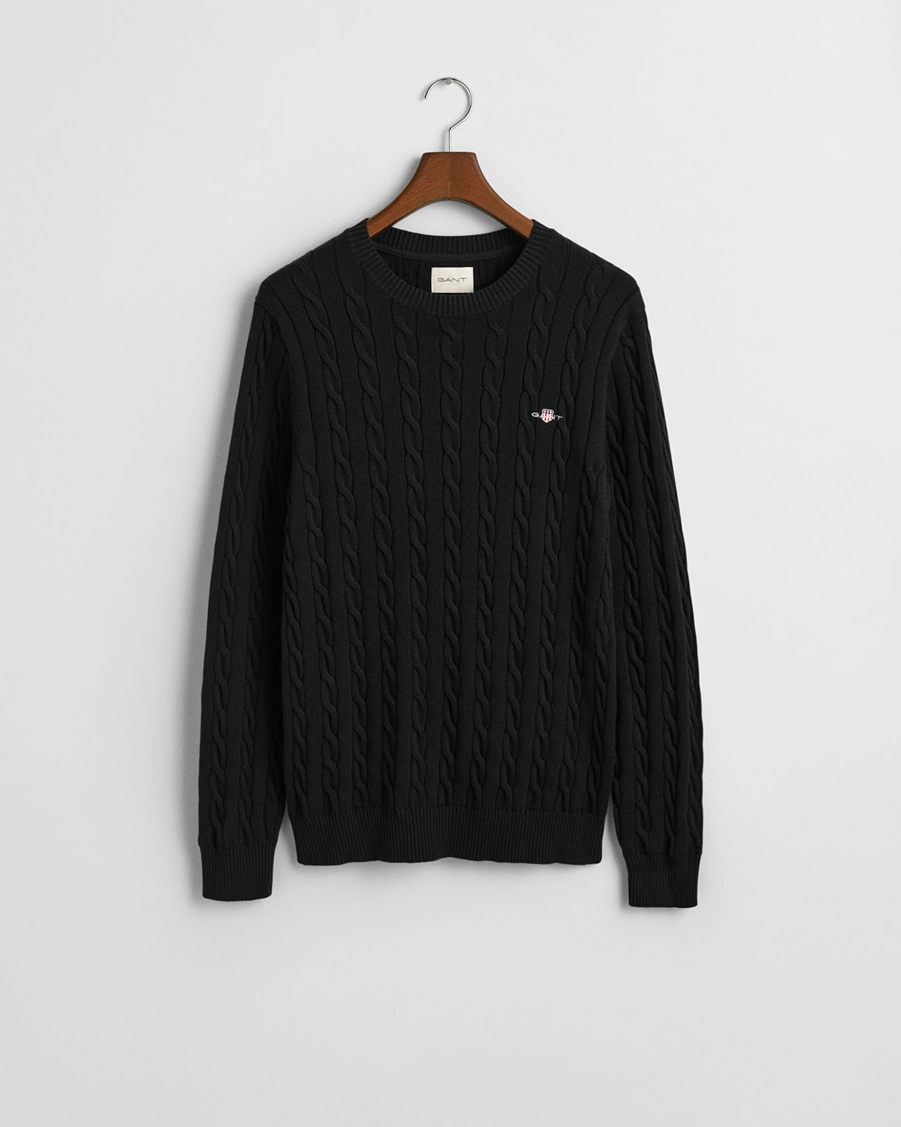 COTTON CABLE C-NECK-BLACK