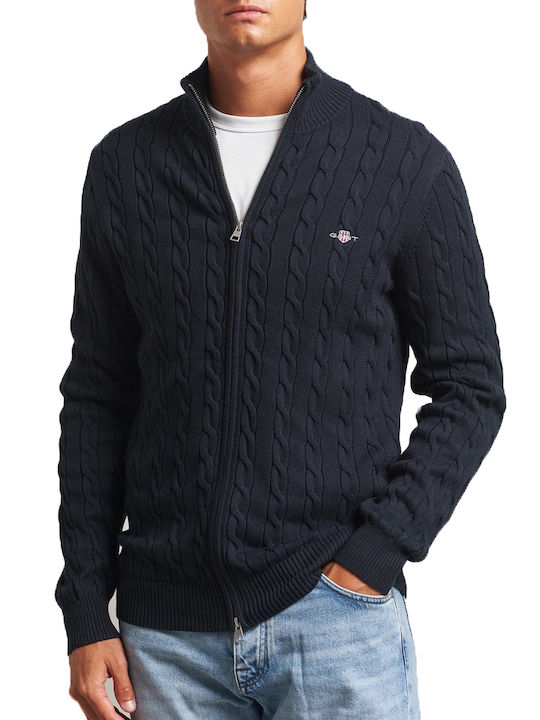 COTTON CABLE ZIPPED CARDIGAN-EVENING BLUE