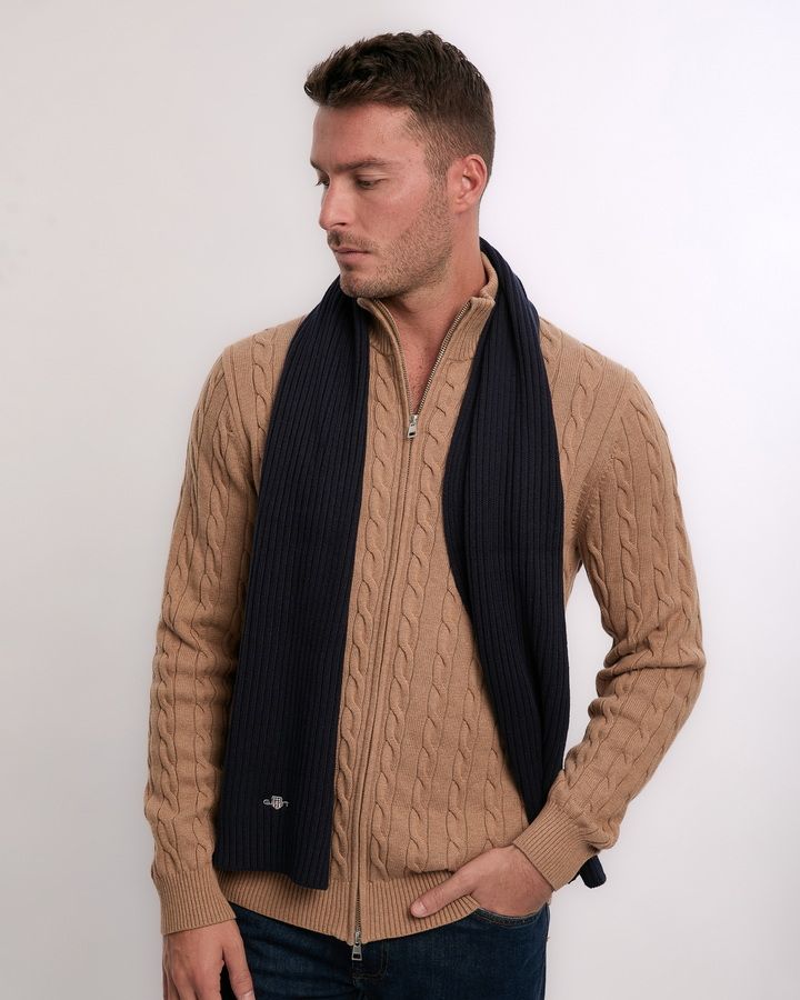 COTTON BLEND LOGO SCARF-MARINE