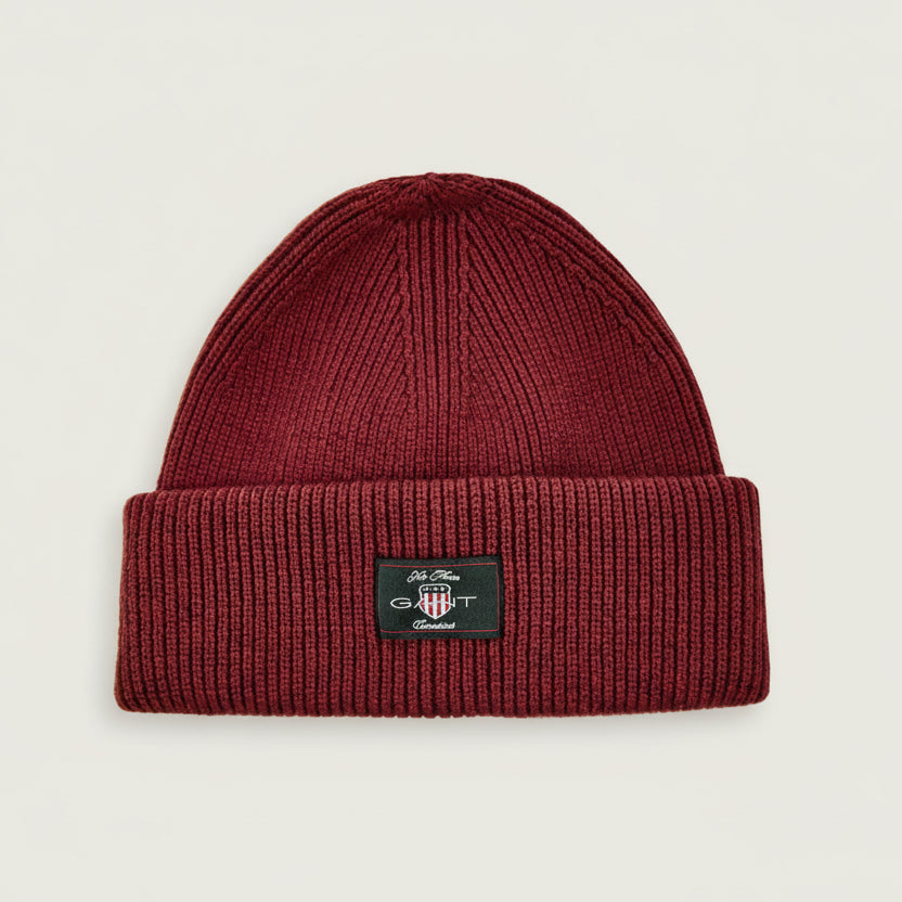COTTON BLEND RIBBED BEANIE-PLUMPED RED