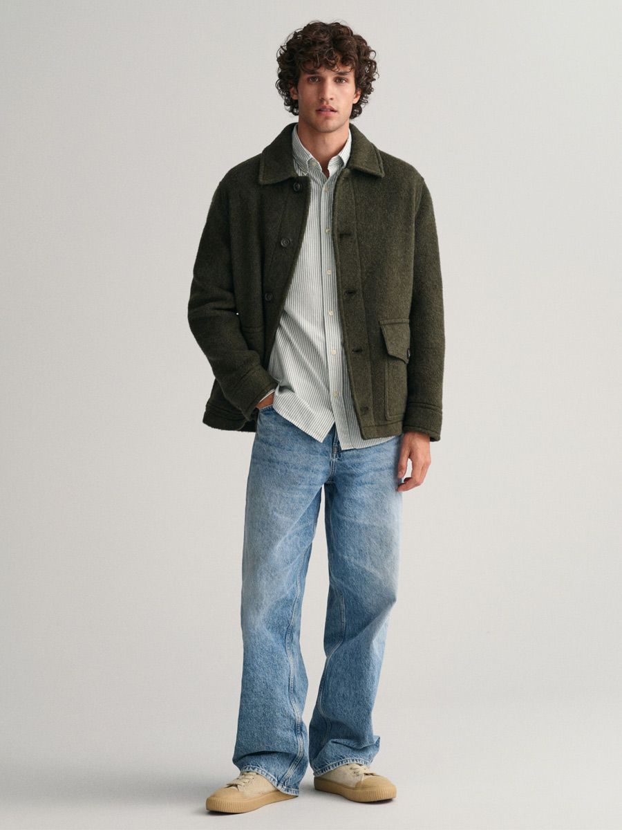 REG OXFORD BANKER STRIPE SHIRT- FOREST GREEN
