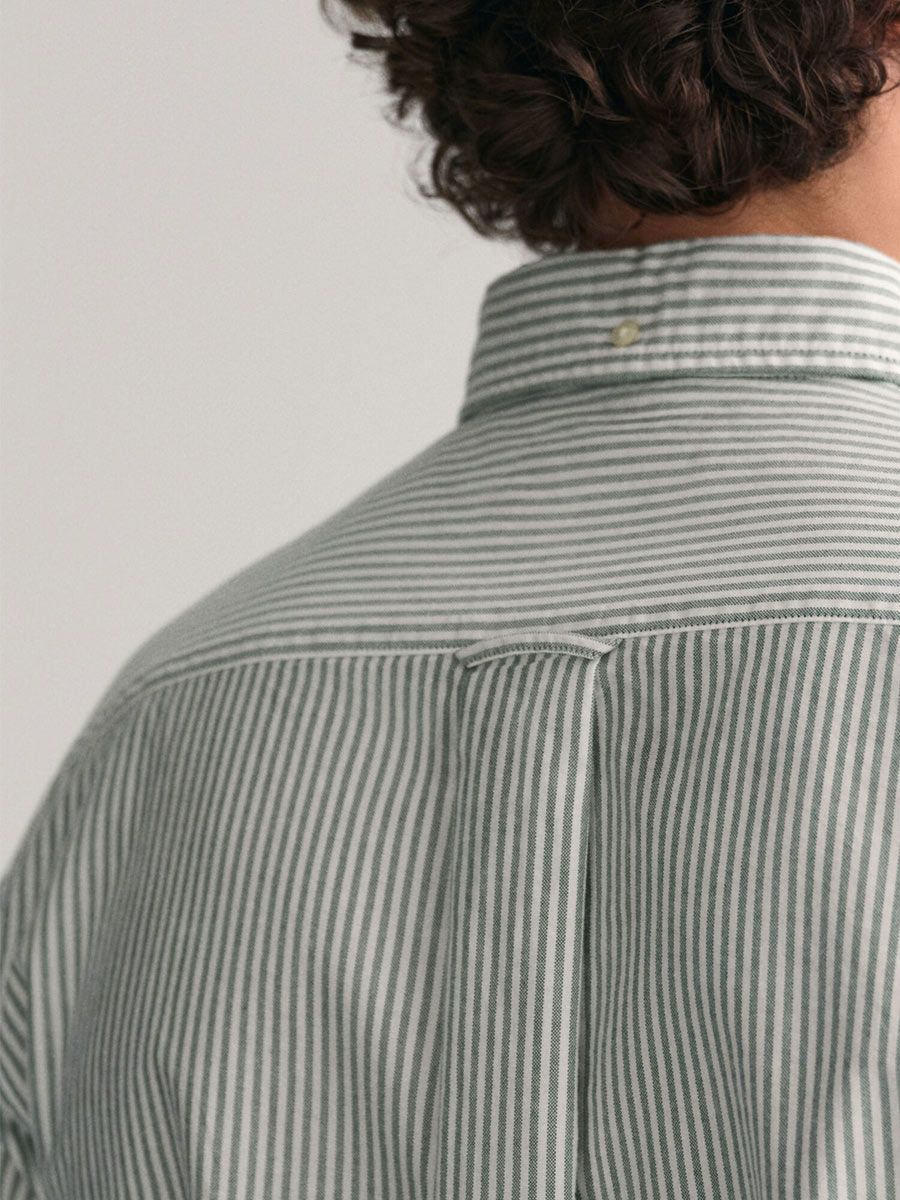 REG OXFORD BANKER STRIPE SHIRT- FOREST GREEN