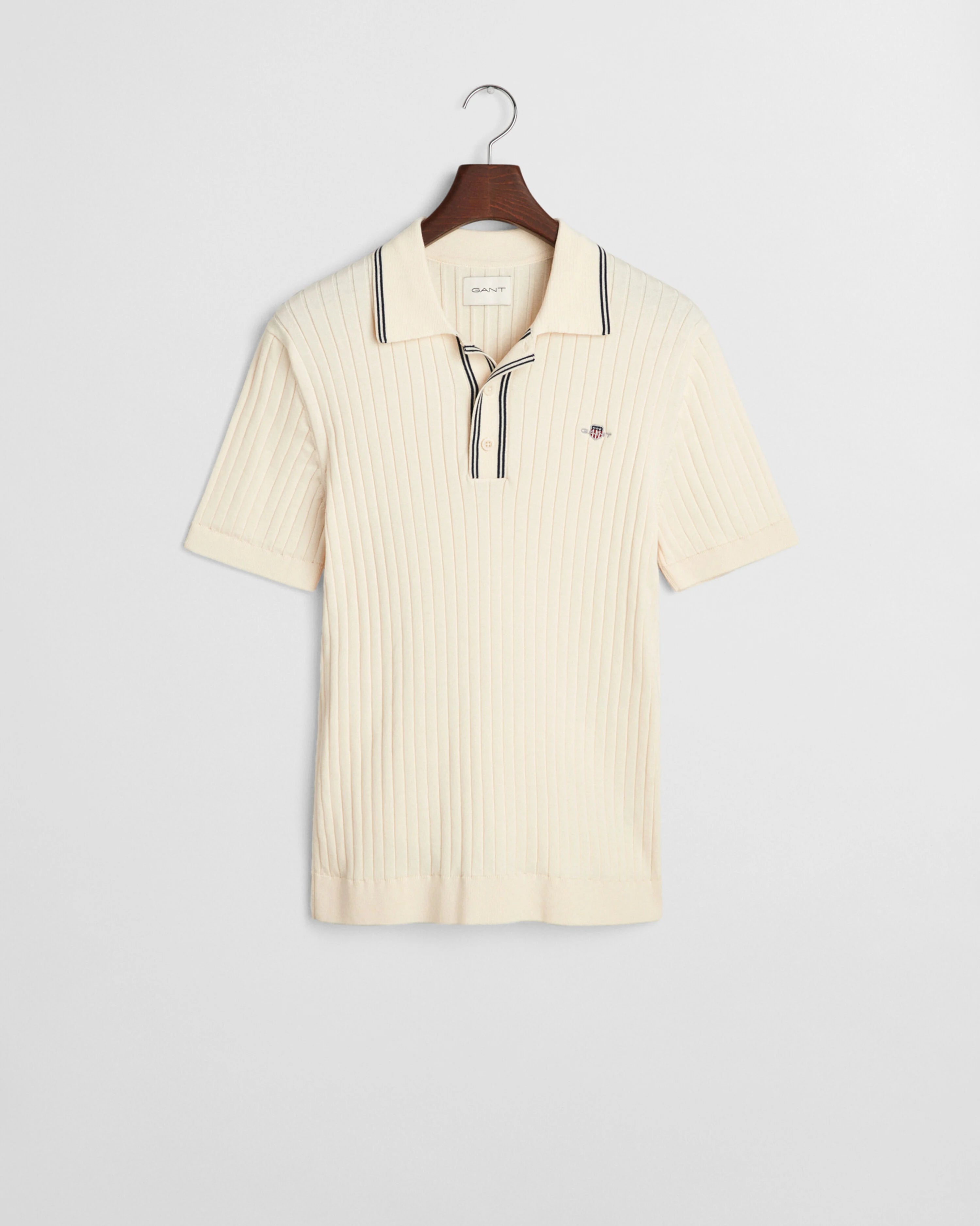 RIBBED COTTON SS POLO-CREAM