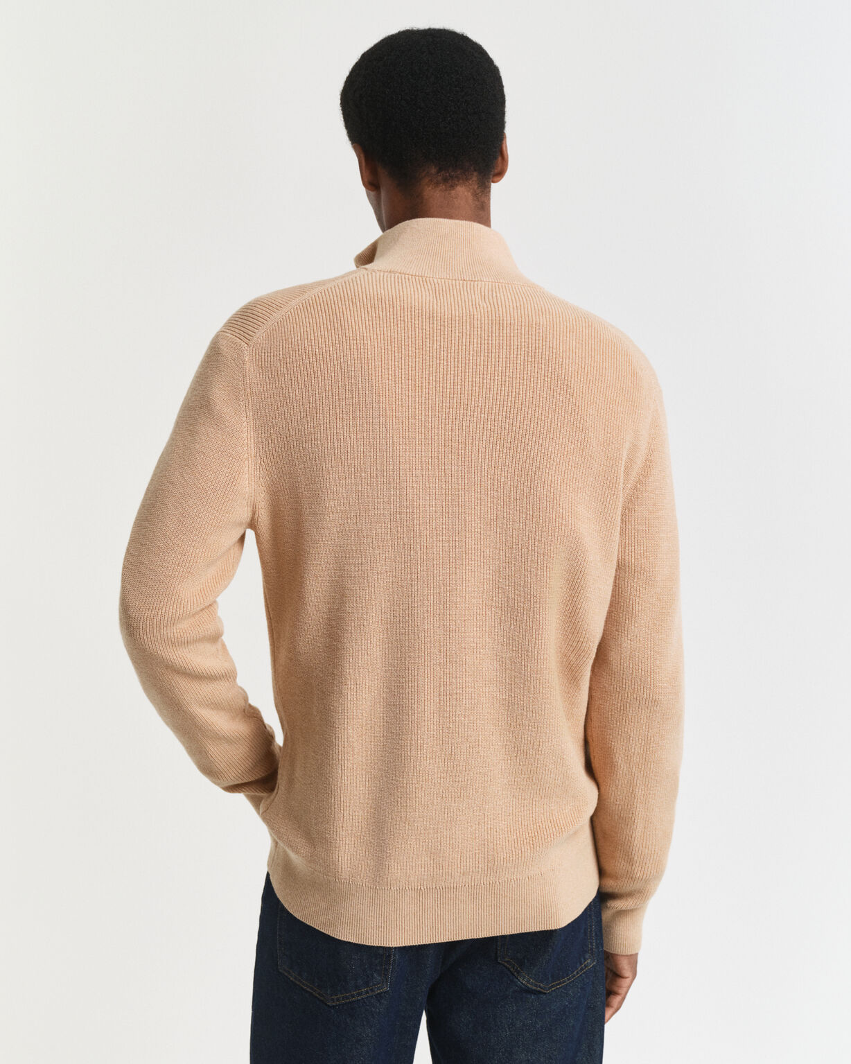COTTON MERINO RIBBED HALF ZIP-KHAKI MELANGE