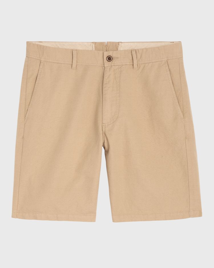O1. COTTON LINEN SHORTS -DARK KHAKI