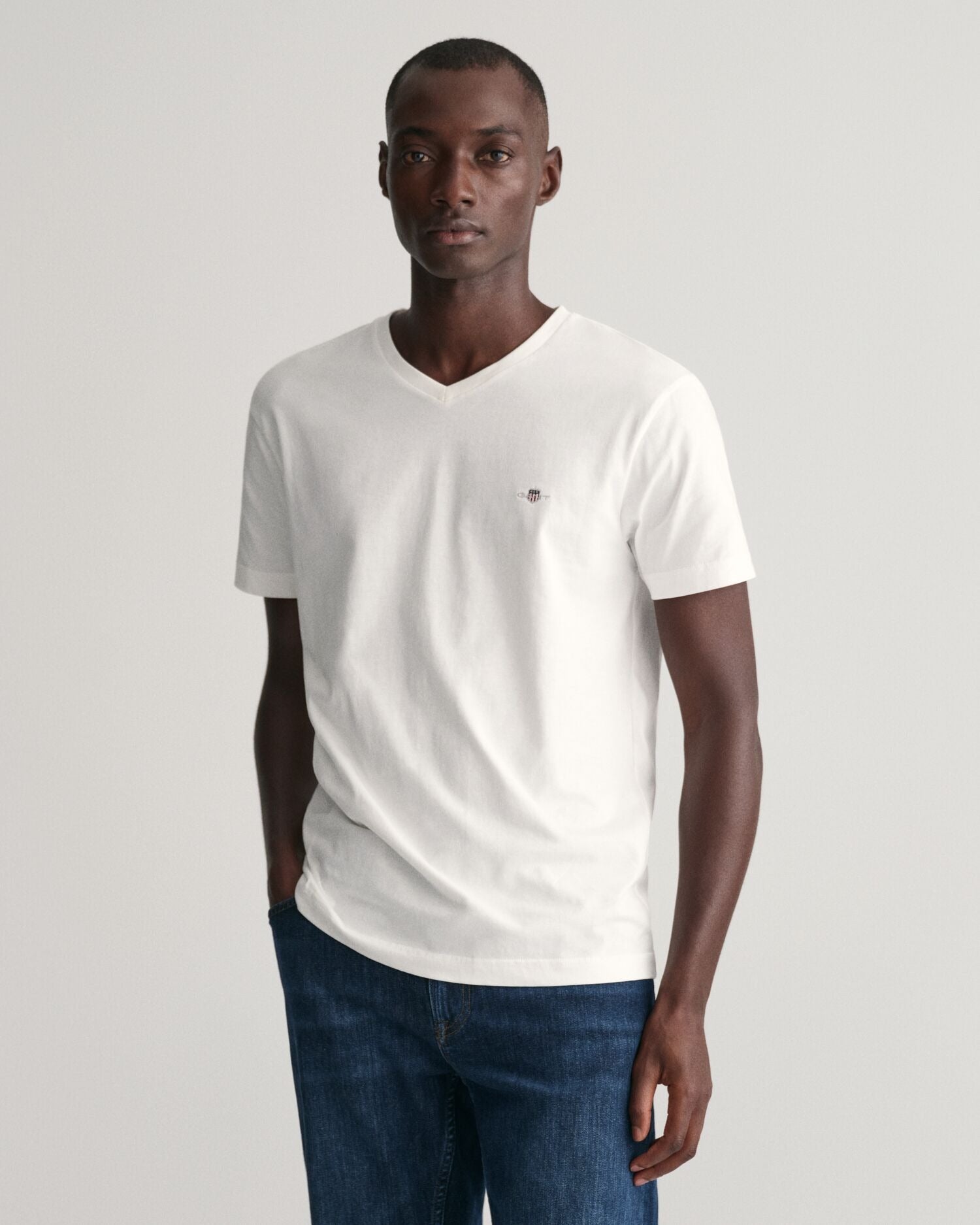 SLIM SHIELD V-NECK T-SHIRT-WHITE