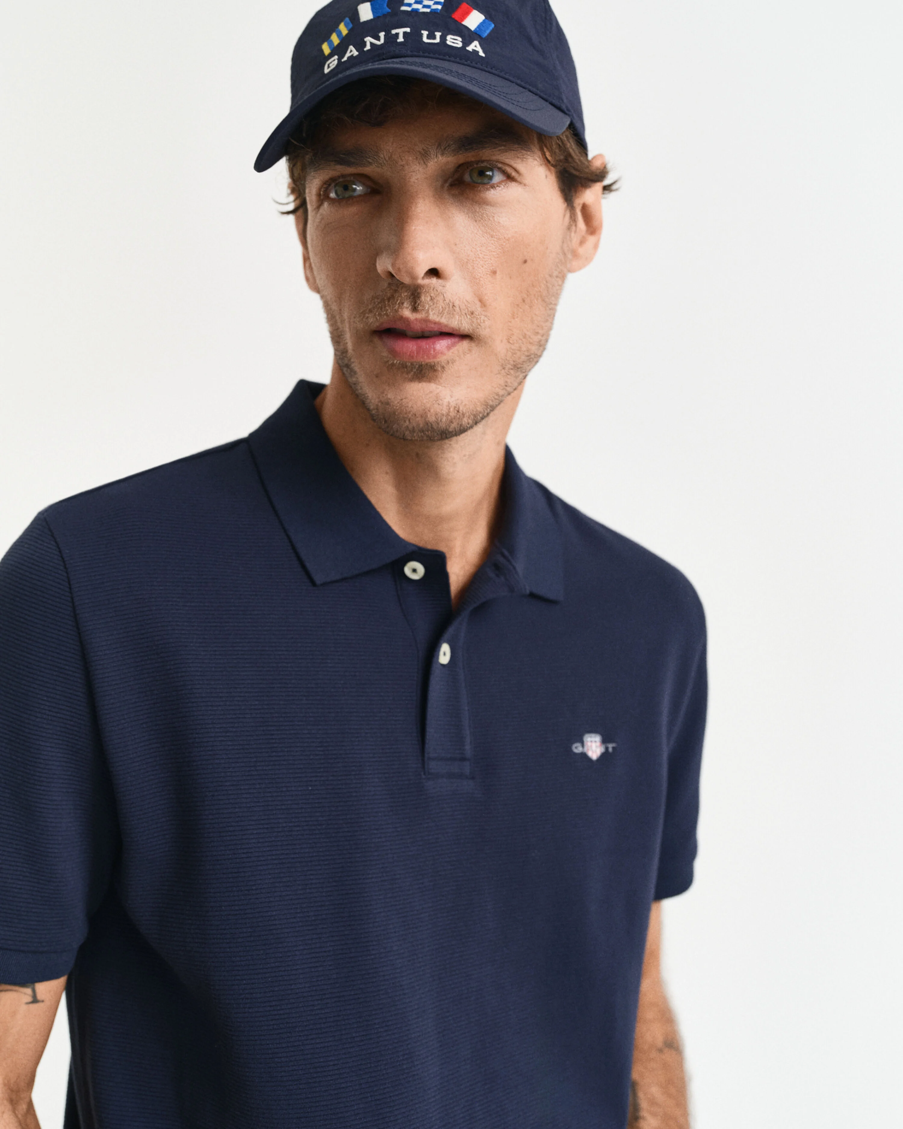 TEXTURED POLO-EVENING BLUE