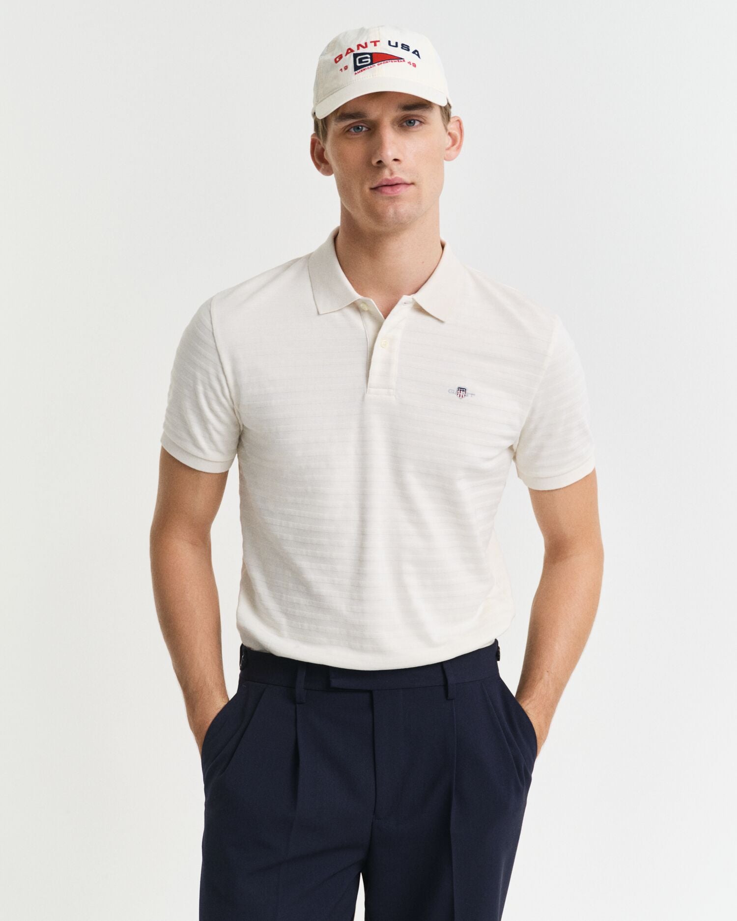 TEXTURE STRIPE POLO-CREAM